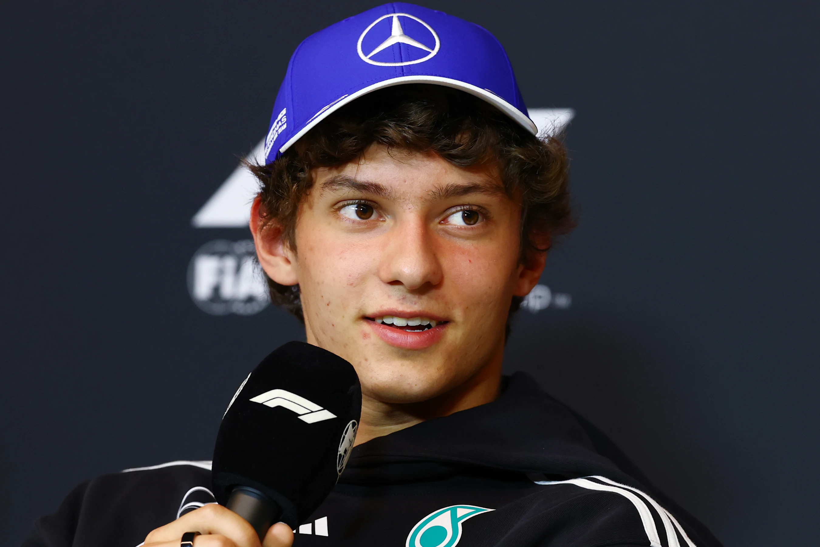 MONTREAL, QUEBEC - JUNE 12: Andrea Kimi Antonelli of Italy and Mercedes AMG Petronas F1 Team speaks
