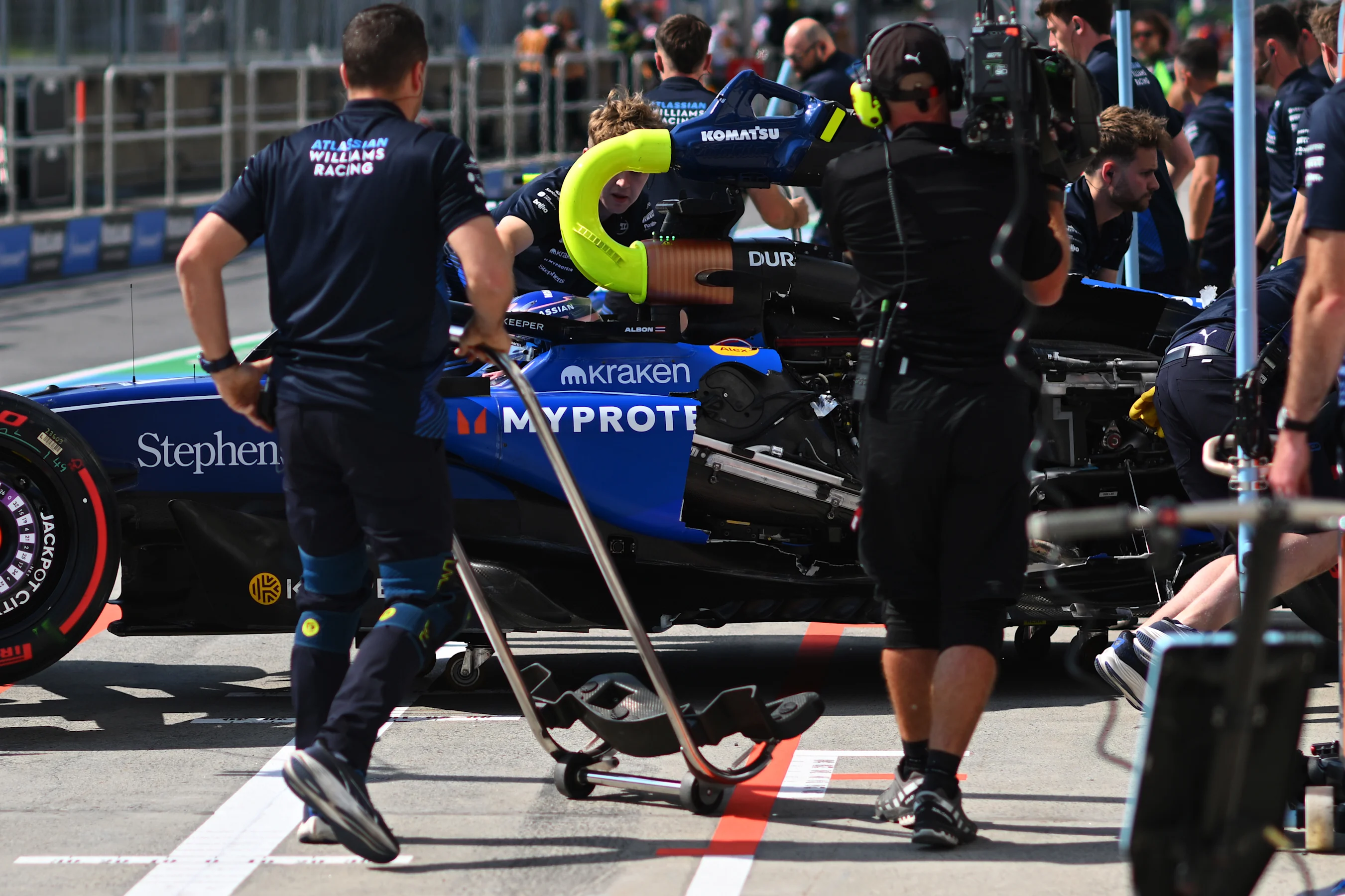 MONTREAL, QUEBEC - JUNE 14: The damaged car of Alexander Albon of Thailand driving the (23)