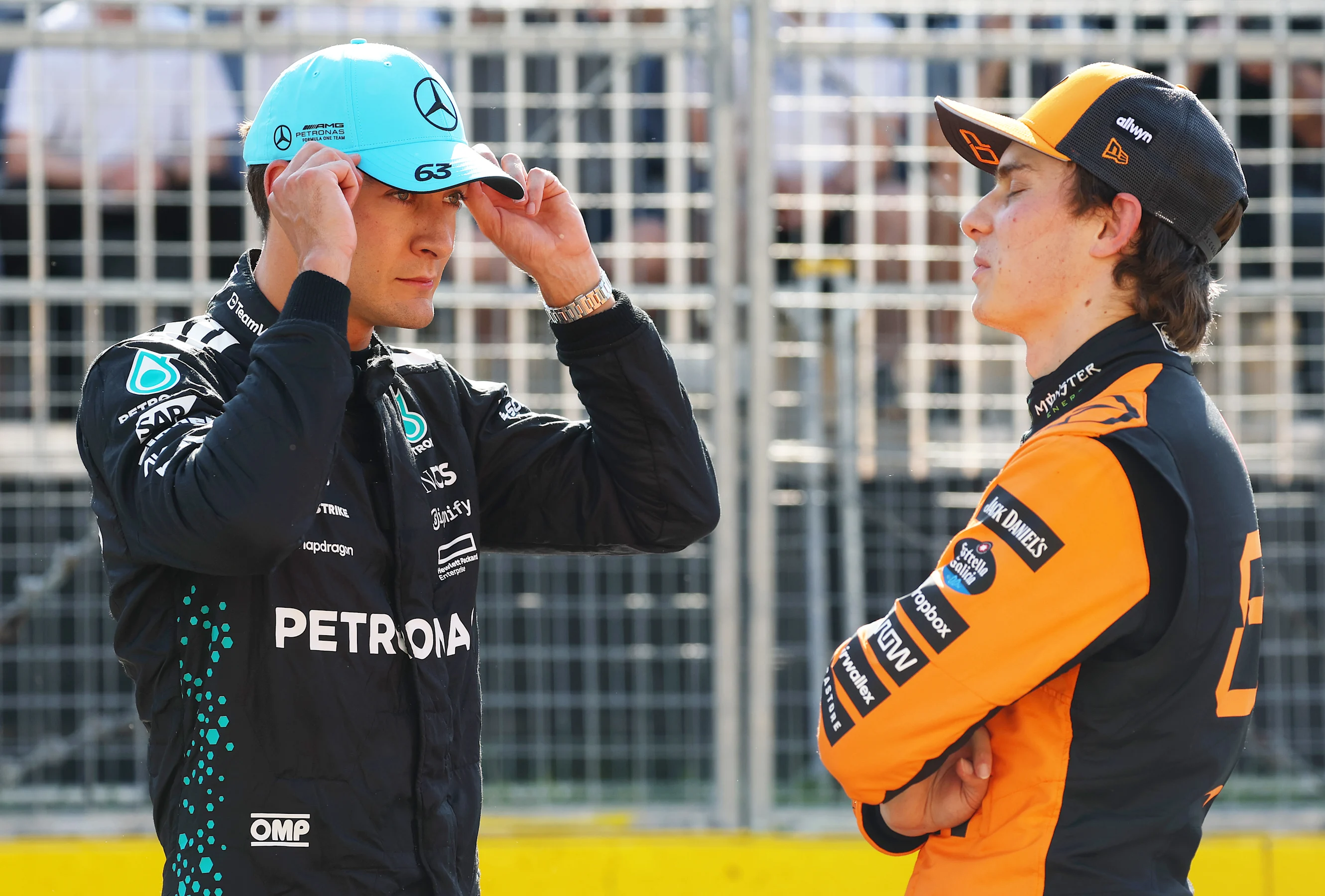 MONTREAL, QUEBEC - JUNE 14: Pole position qualifier George Russell of Great Britain and Mercedes