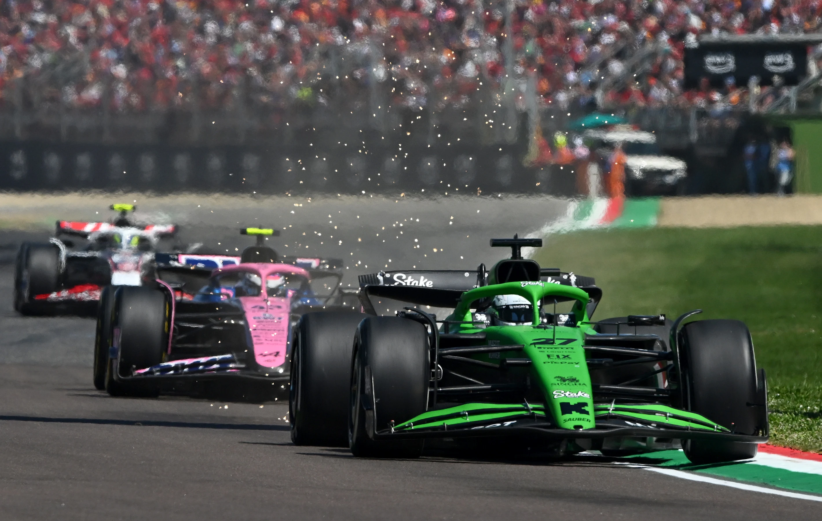 IMOLA, ITALY - MAY 18: Nico Hulkenberg of Germany driving the (27) Kick Sauber C45 Ferrari leads
