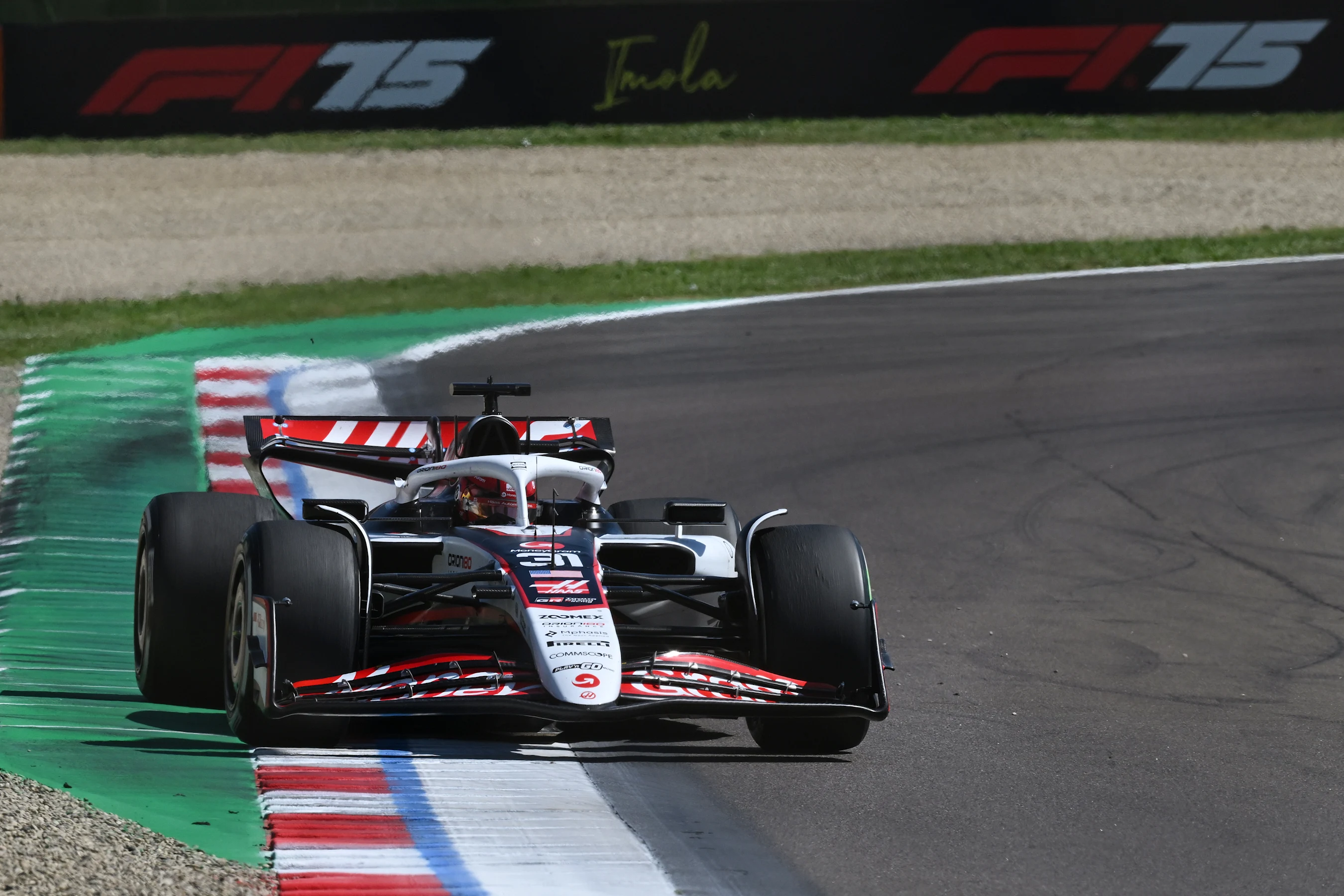 IMOLA, ITALY - MAY 18: Esteban Ocon of France driving the (31) Haas F1 VF-25 Ferrari on track