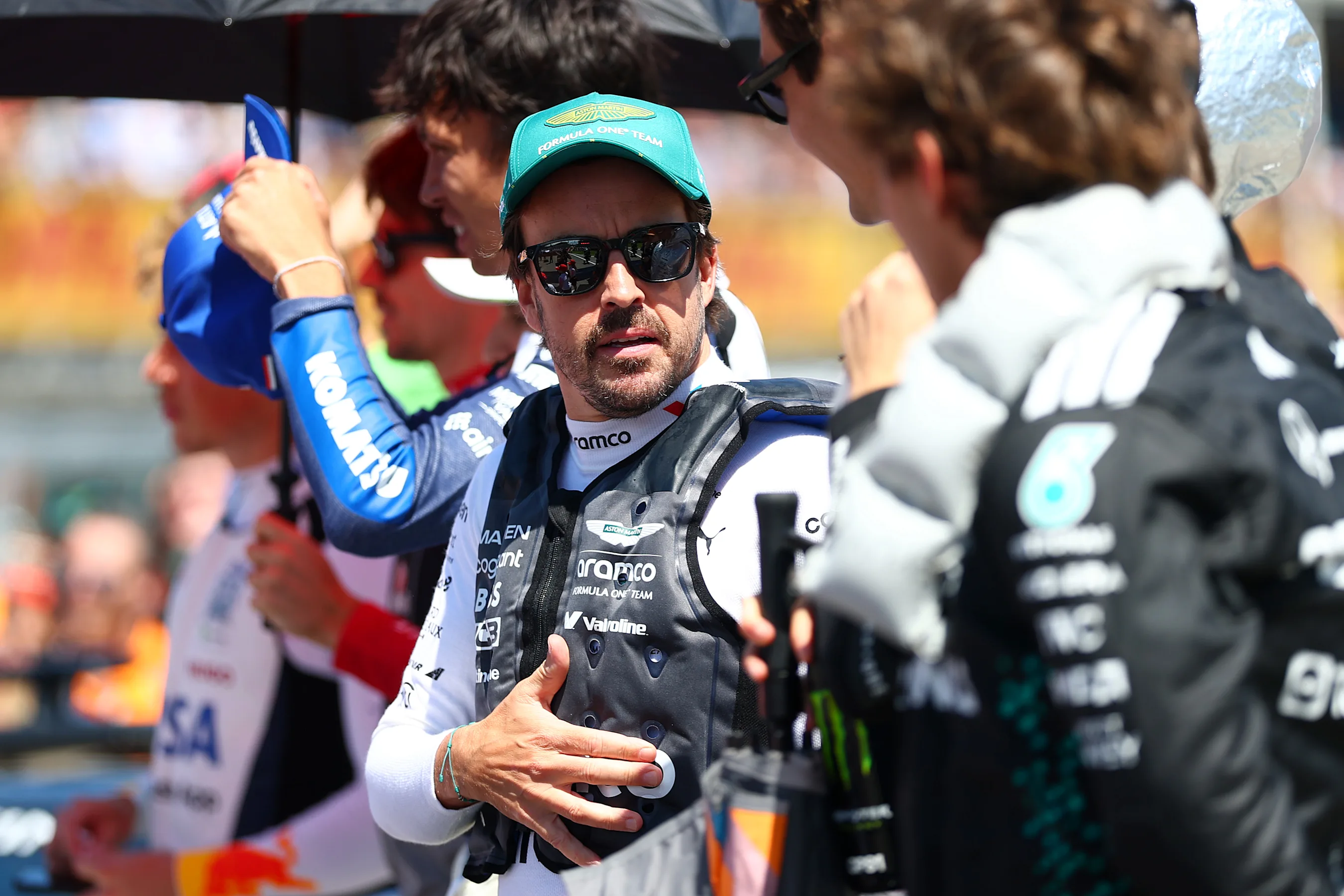 IMOLA, ITALY - MAY 18: Fernando Alonso of Spain and Aston Martin F1 Team and George Russell of