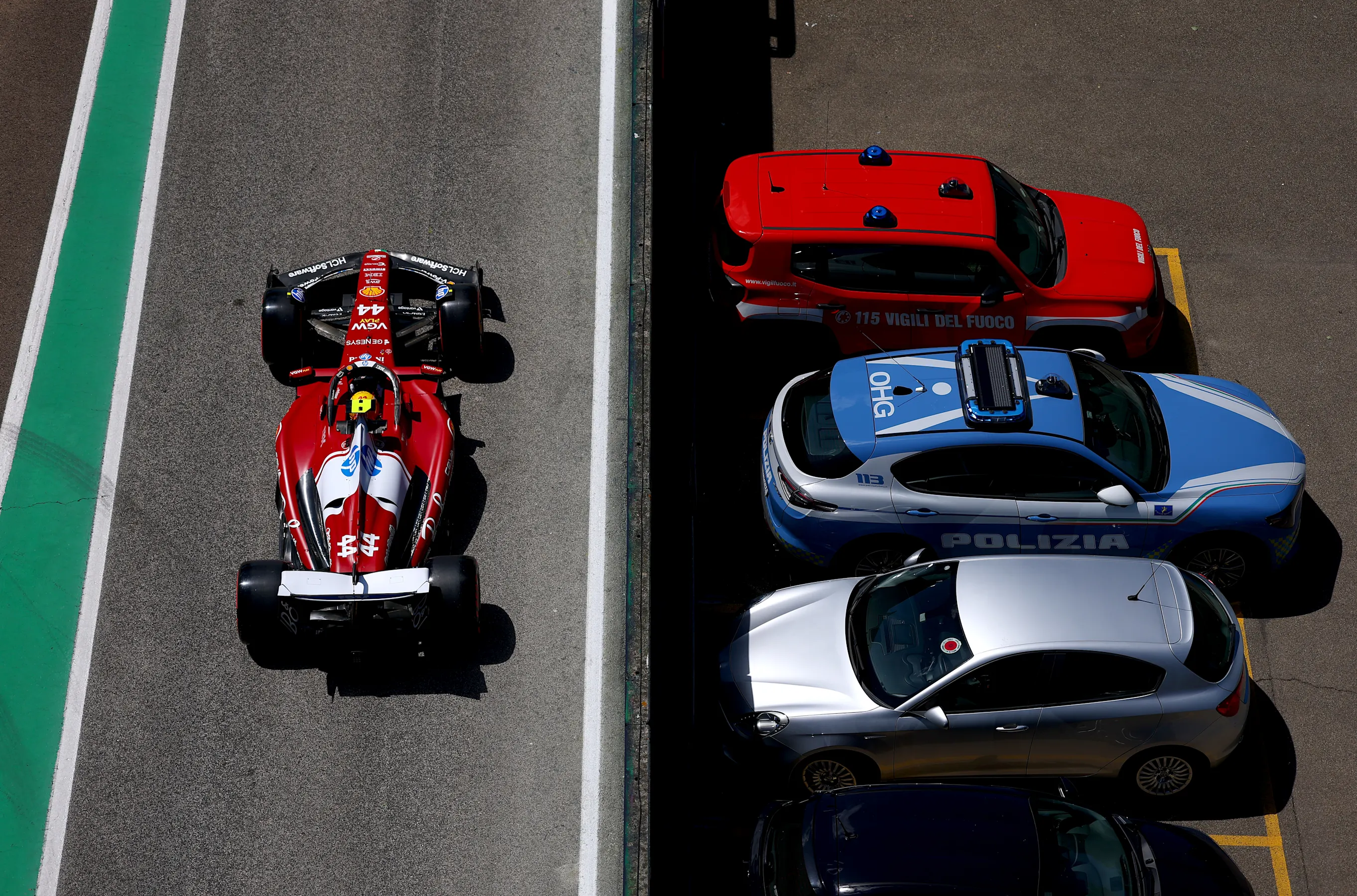 IMOLA, ITALY - MAY 16: Lewis Hamilton of Great Britain driving the (44) Scuderia Ferrari SF-25 in