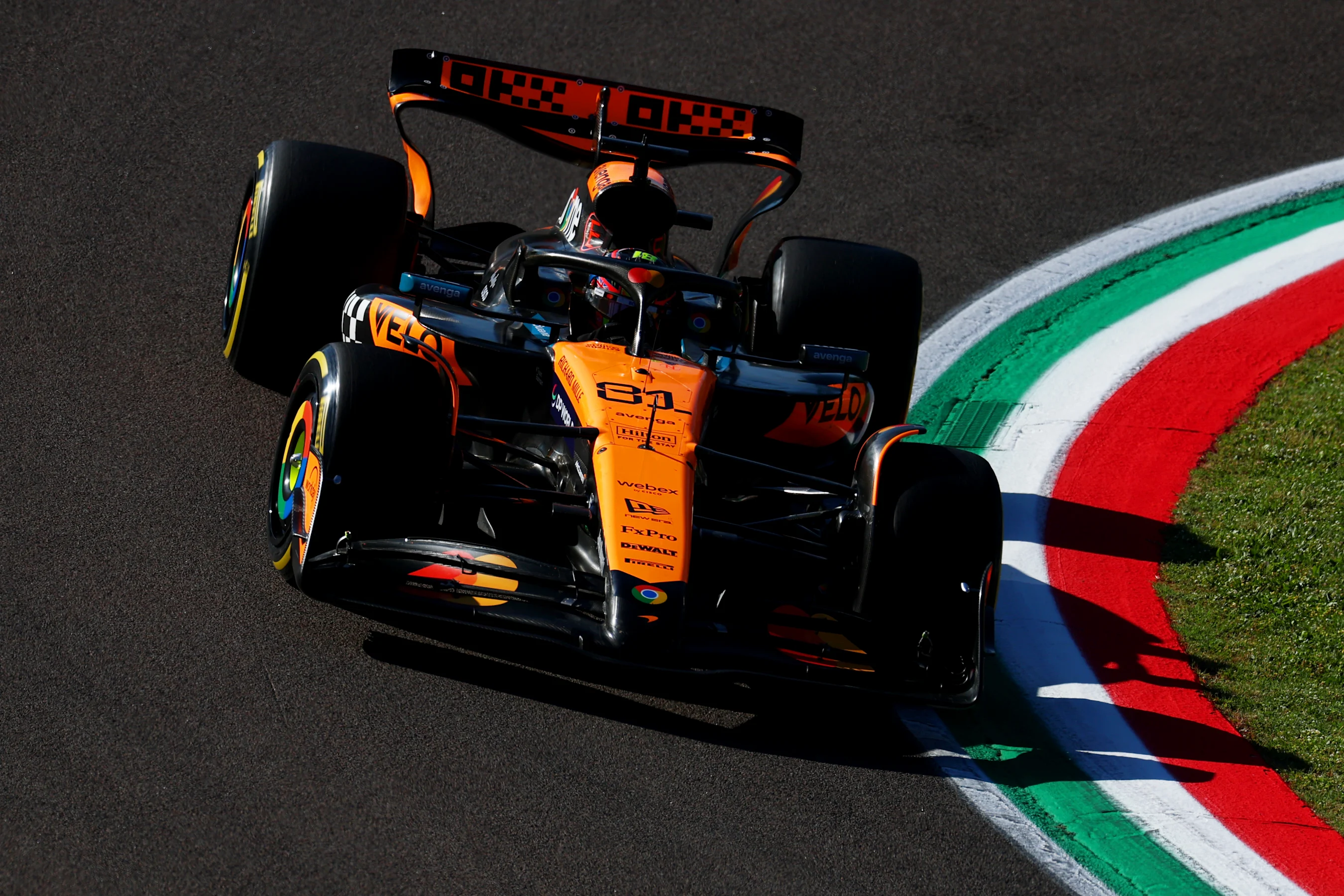 IMOLA, ITALY - MAY 16: Oscar Piastri of Australia driving the (81) McLaren MCL39 Mercedes on track