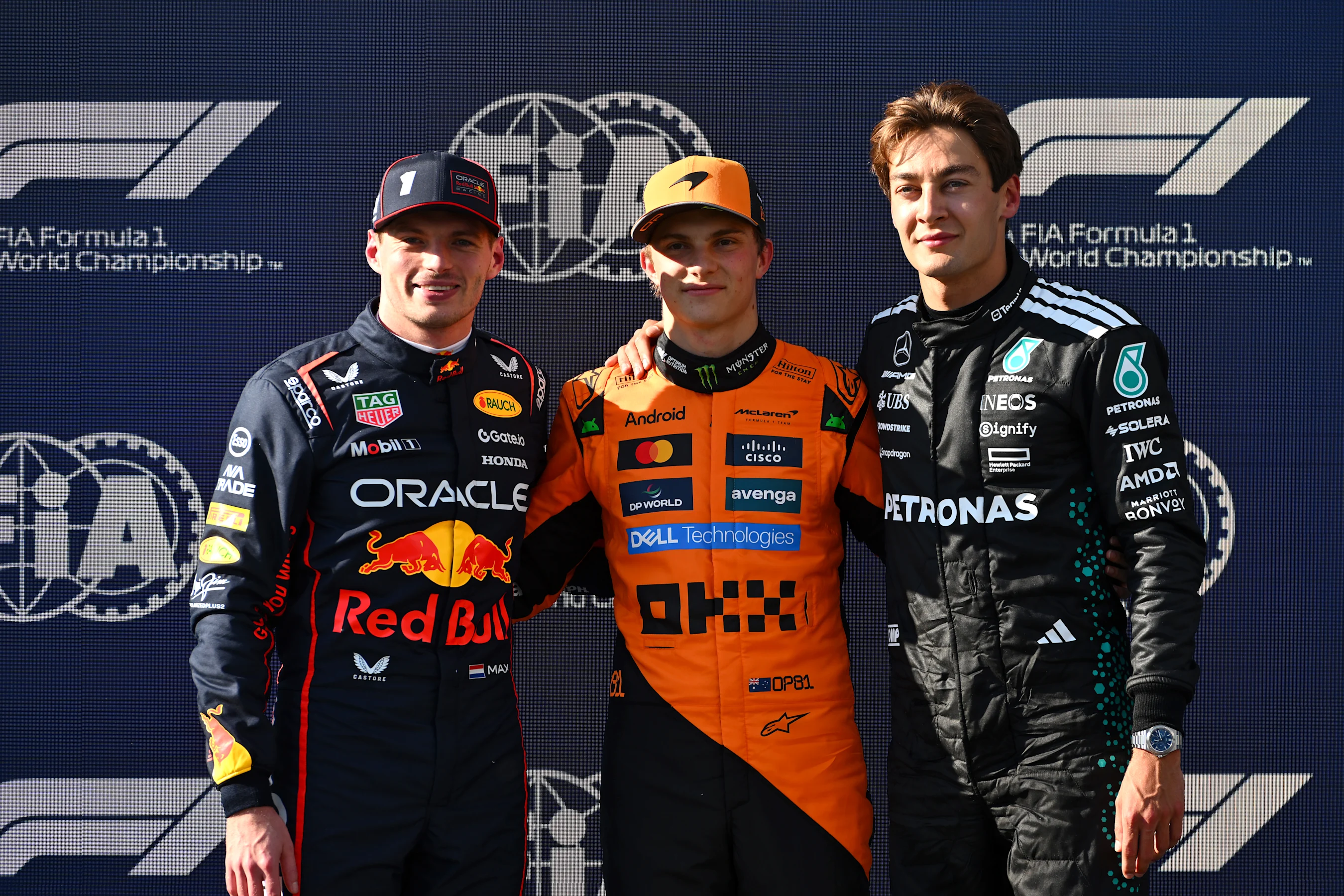 IMOLA, ITALY - MAY 17: Top three qualifiers Pole position qualifier Oscar Piastri of Australia and