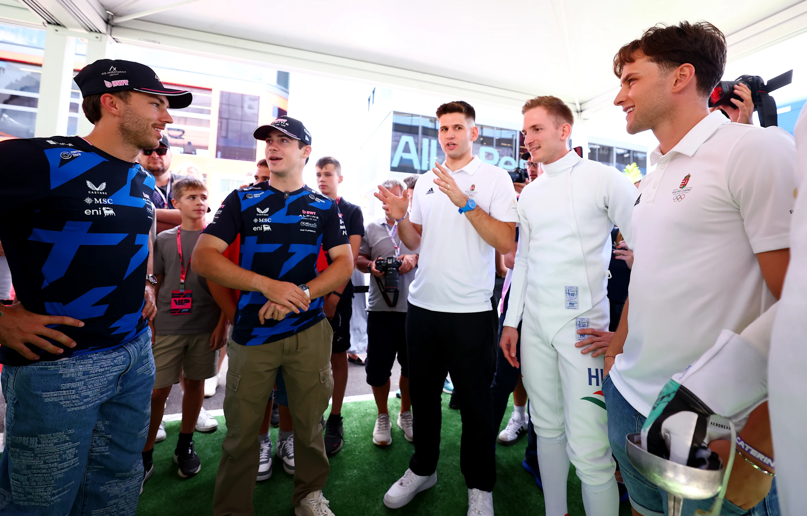BUDAPEST, HUNGARY - JULY 31: Pierre Gasly of France and Alpine F1 and Franco Colapinto of Argentina