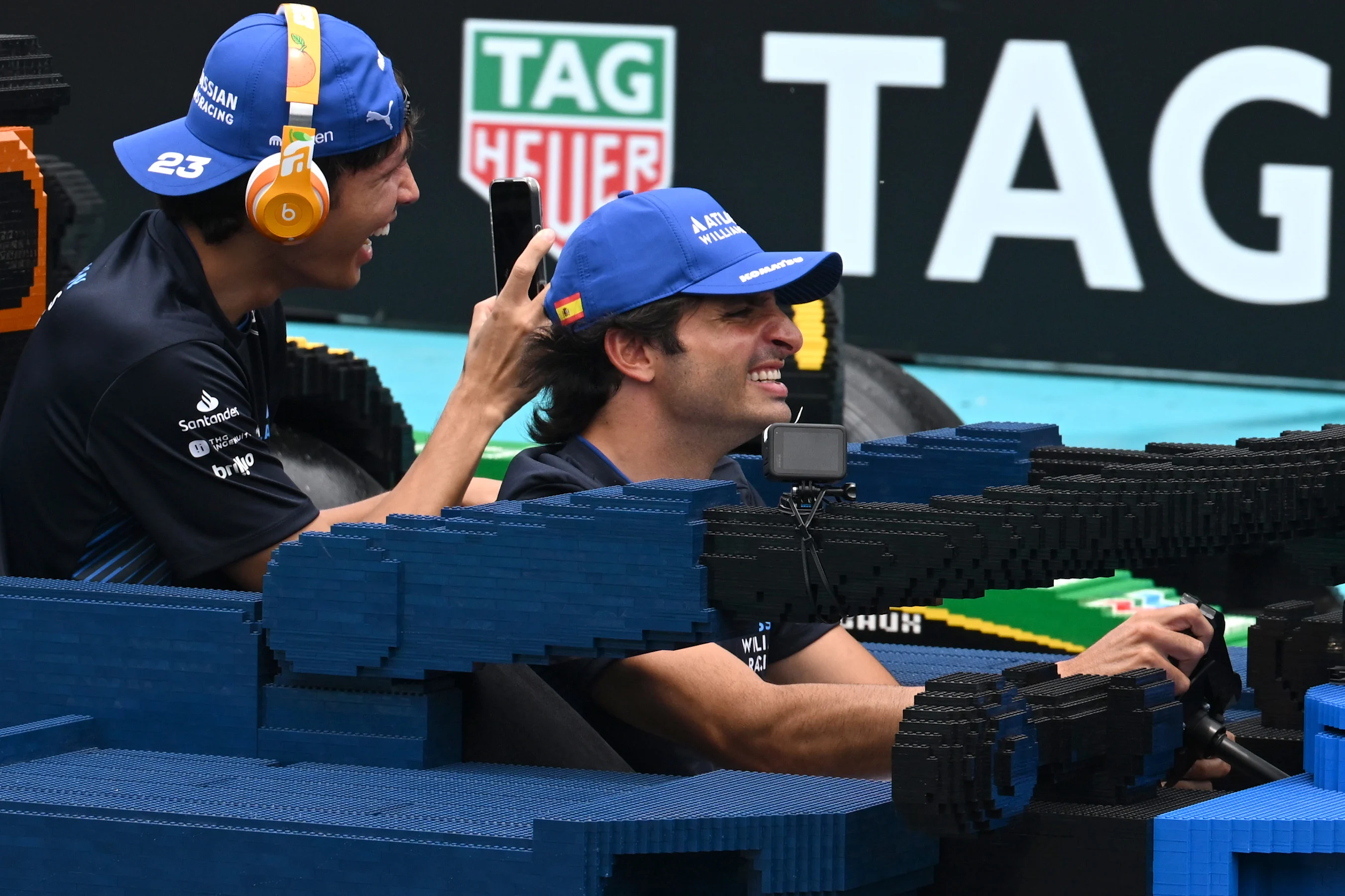 MIAMI, FLORIDA - MAY 04: Carlos Sainz of Spain and Williams and Alexander Albon of Thailand and