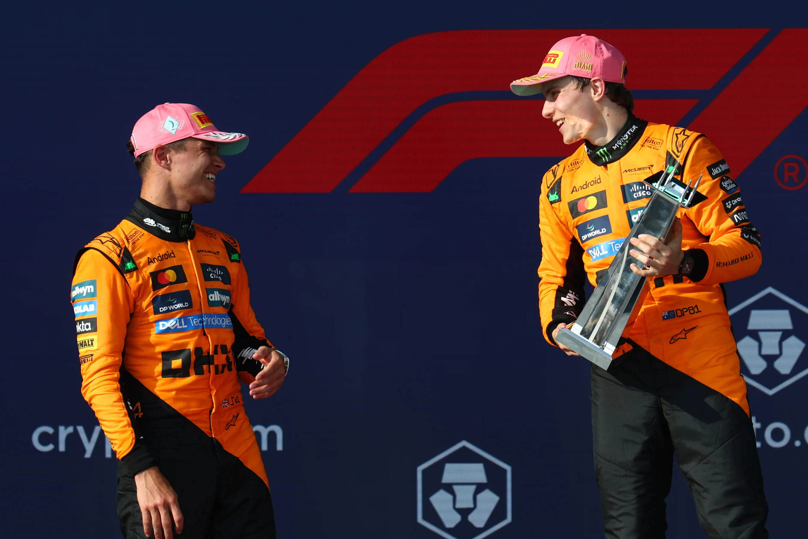 MIAMI, FLORIDA - MAY 04: Second placed Lando Norris of Great Britain and McLaren and Race winner