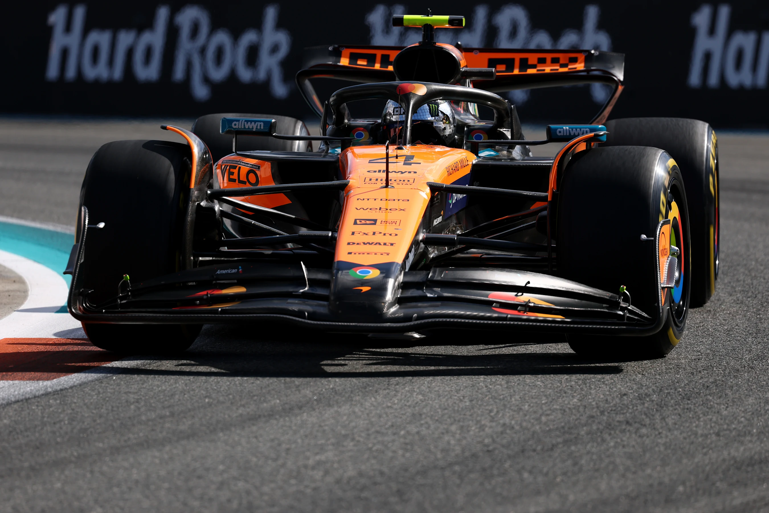 MIAMI, FLORIDA - MAY 02: Lando Norris of Great Britain driving the (4) McLaren MCL39 Mercedes on