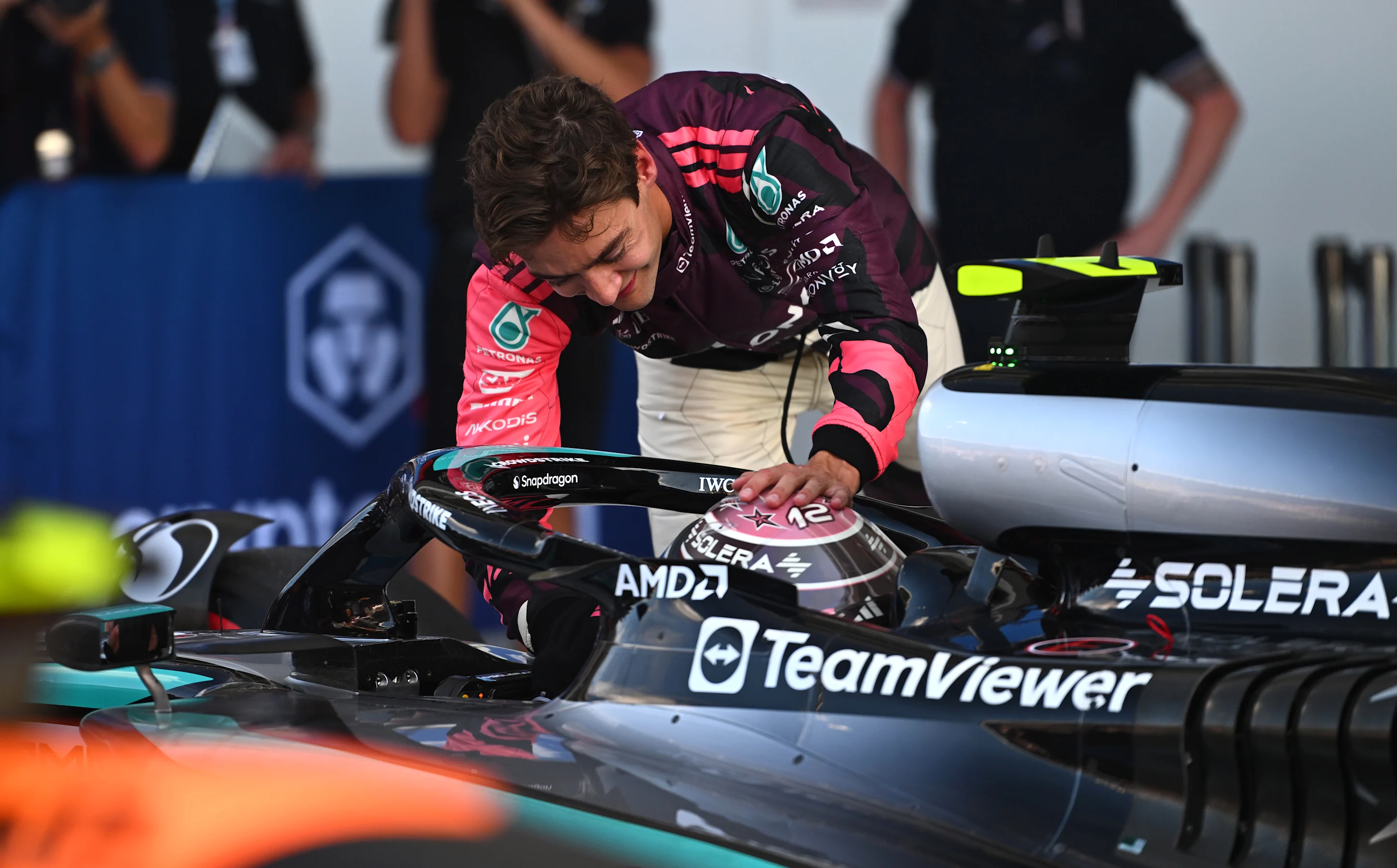 MIAMI, FLORIDA - MAY 02: George Russell of Great Britain and Mercedes AMG Petronas F1 Team