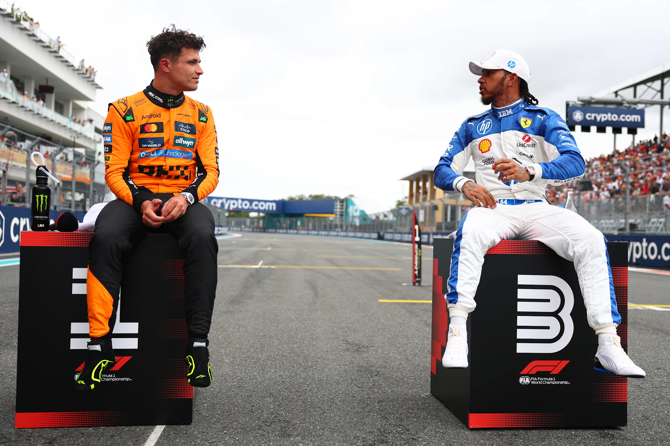 MIAMI, FLORIDA - MAY 03: Sprint winner Lando Norris of Great Britain and McLaren and Third placed