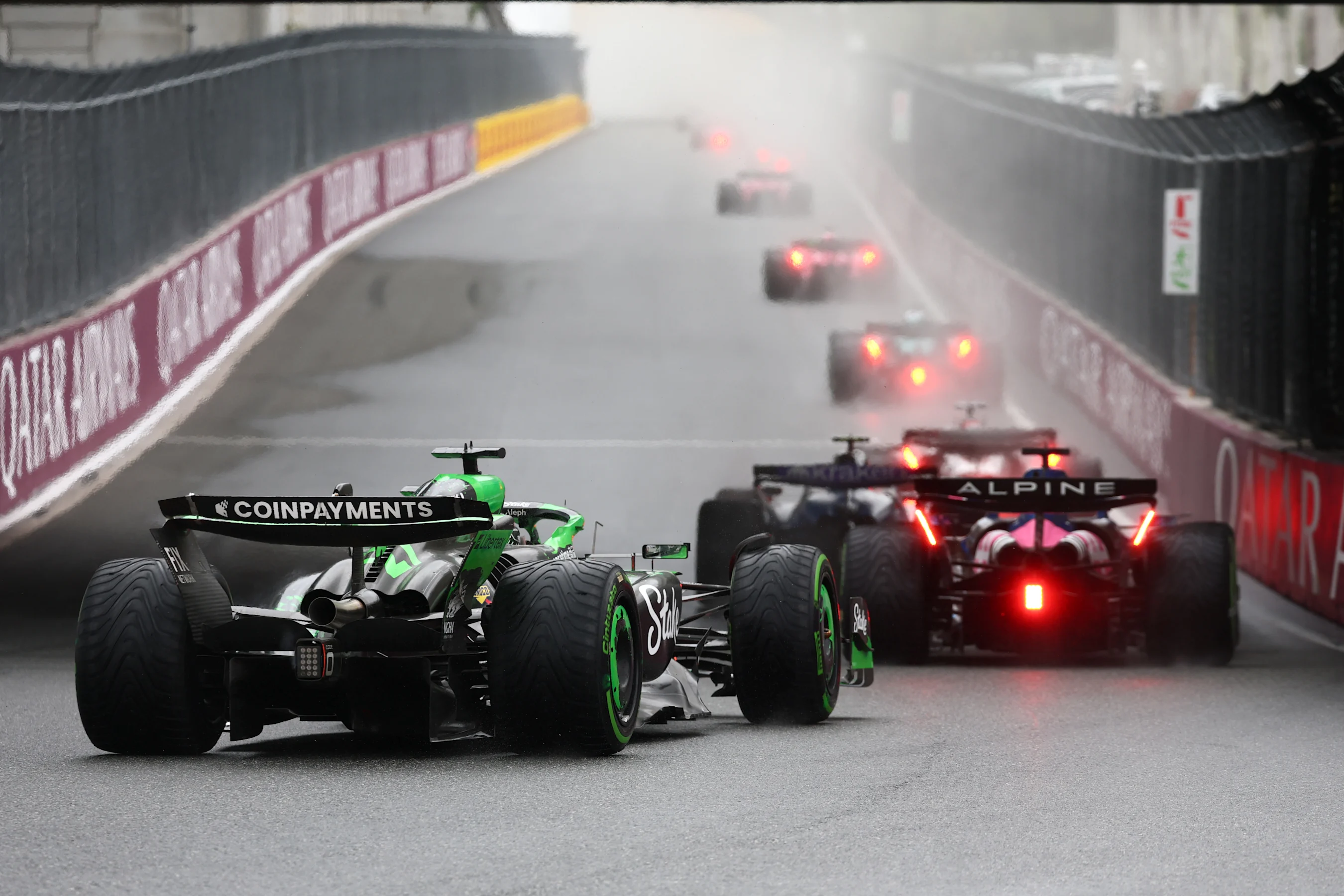 MIAMI, FLORIDA - MAY 03: Pierre Gasly of France driving the (10) Alpine F1 A525 Renault leads Nico