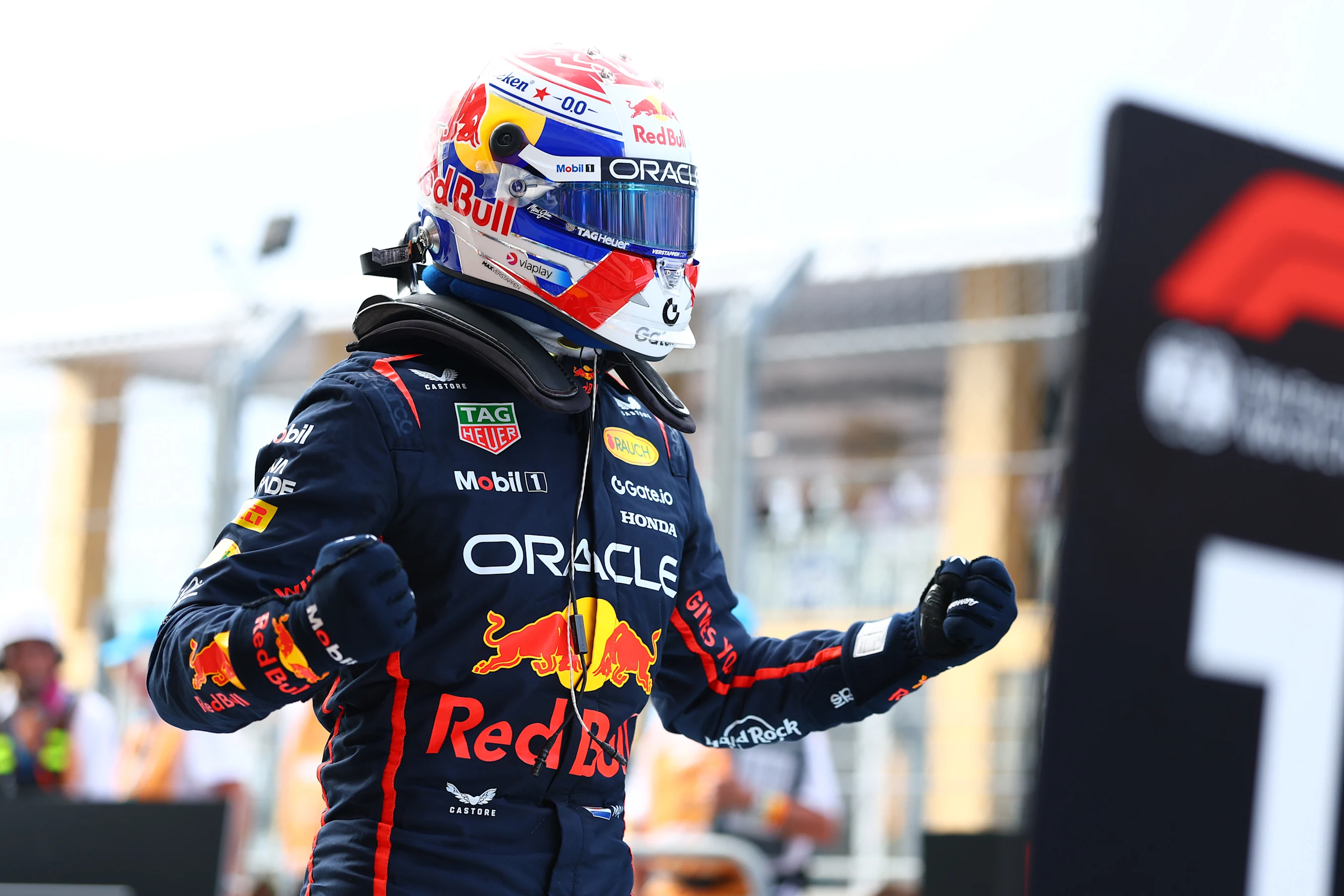 MIAMI, FLORIDA - MAY 03: Pole position qualifier Max Verstappen of the Netherlands and Oracle Red