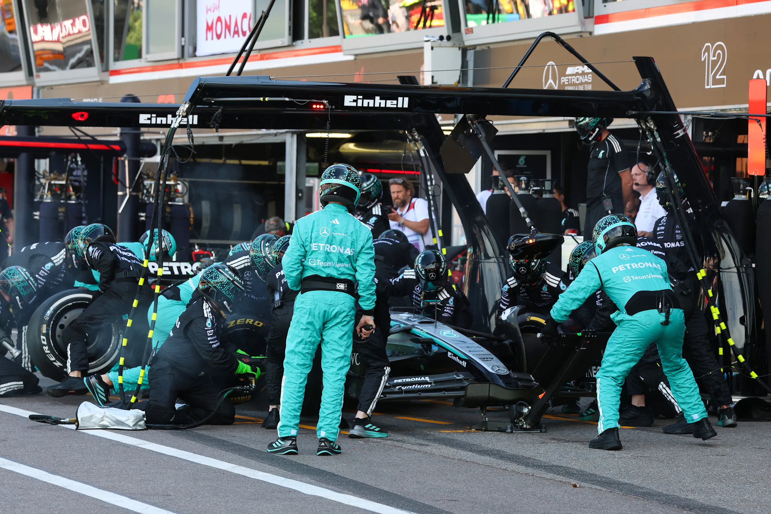 MONTE-CARLO, MONACO - MAY 25: George Russell of Great Britain driving the (63) Mercedes AMG