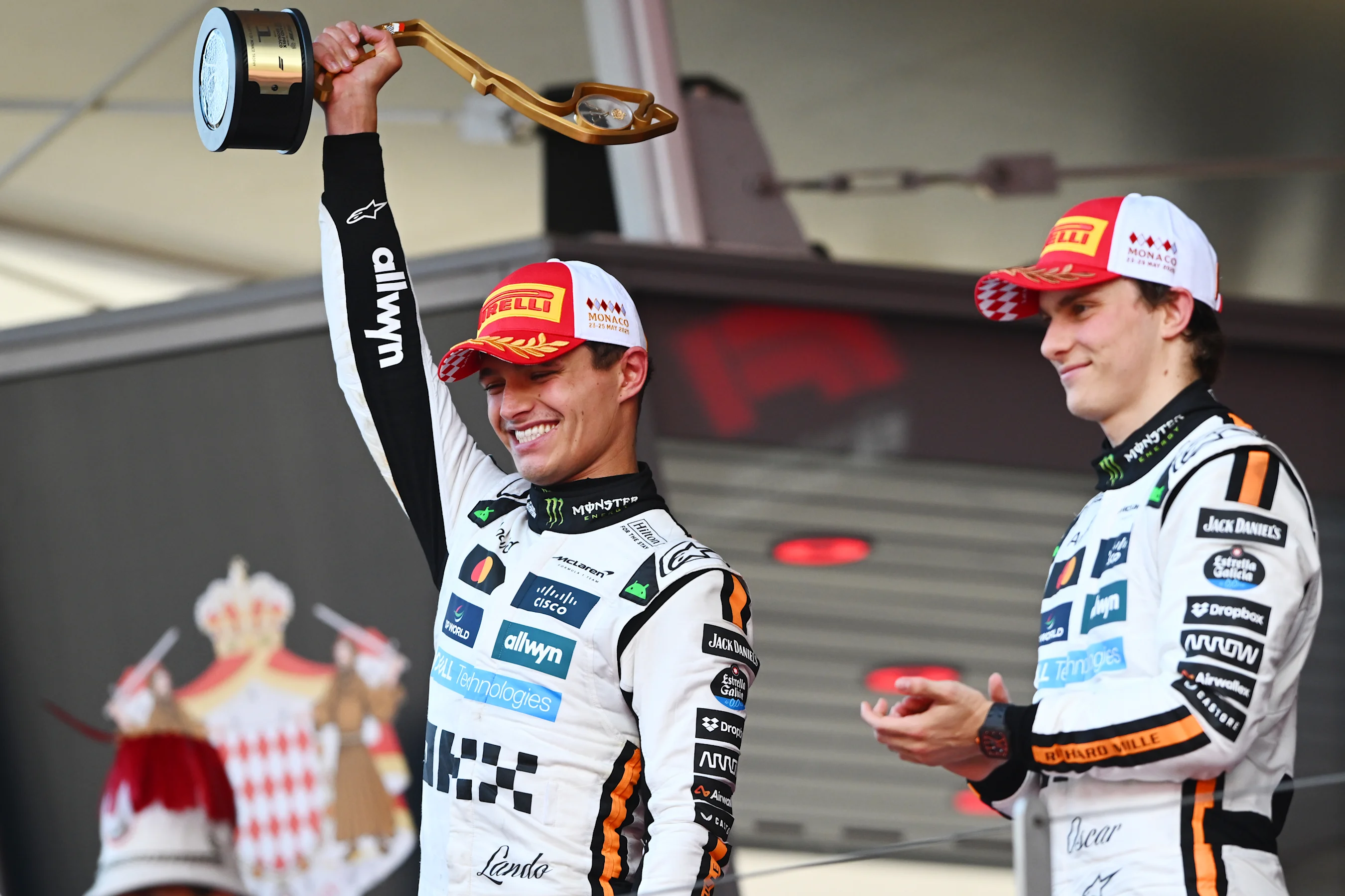 MONTE-CARLO, MONACO - MAY 25: Race winner Lando Norris of Great Britain and McLaren and Third