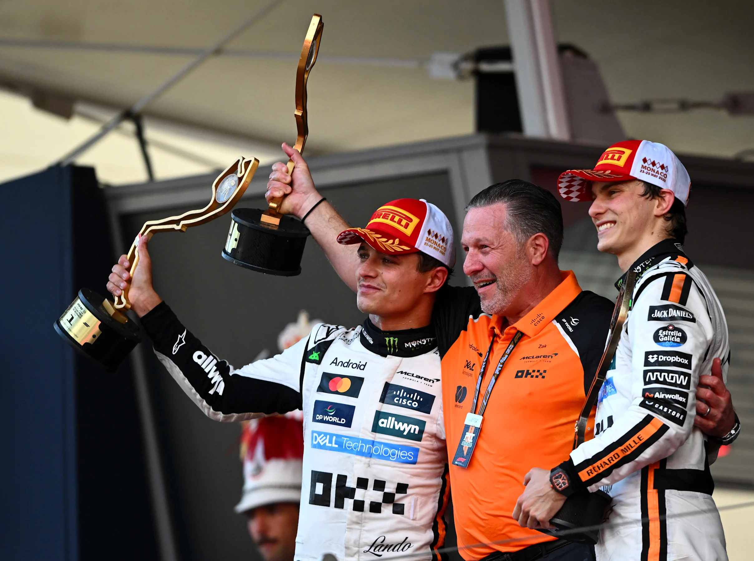 MONTE-CARLO, MONACO - MAY 25: Race winner Lando Norris of Great Britain and McLaren, Third placed