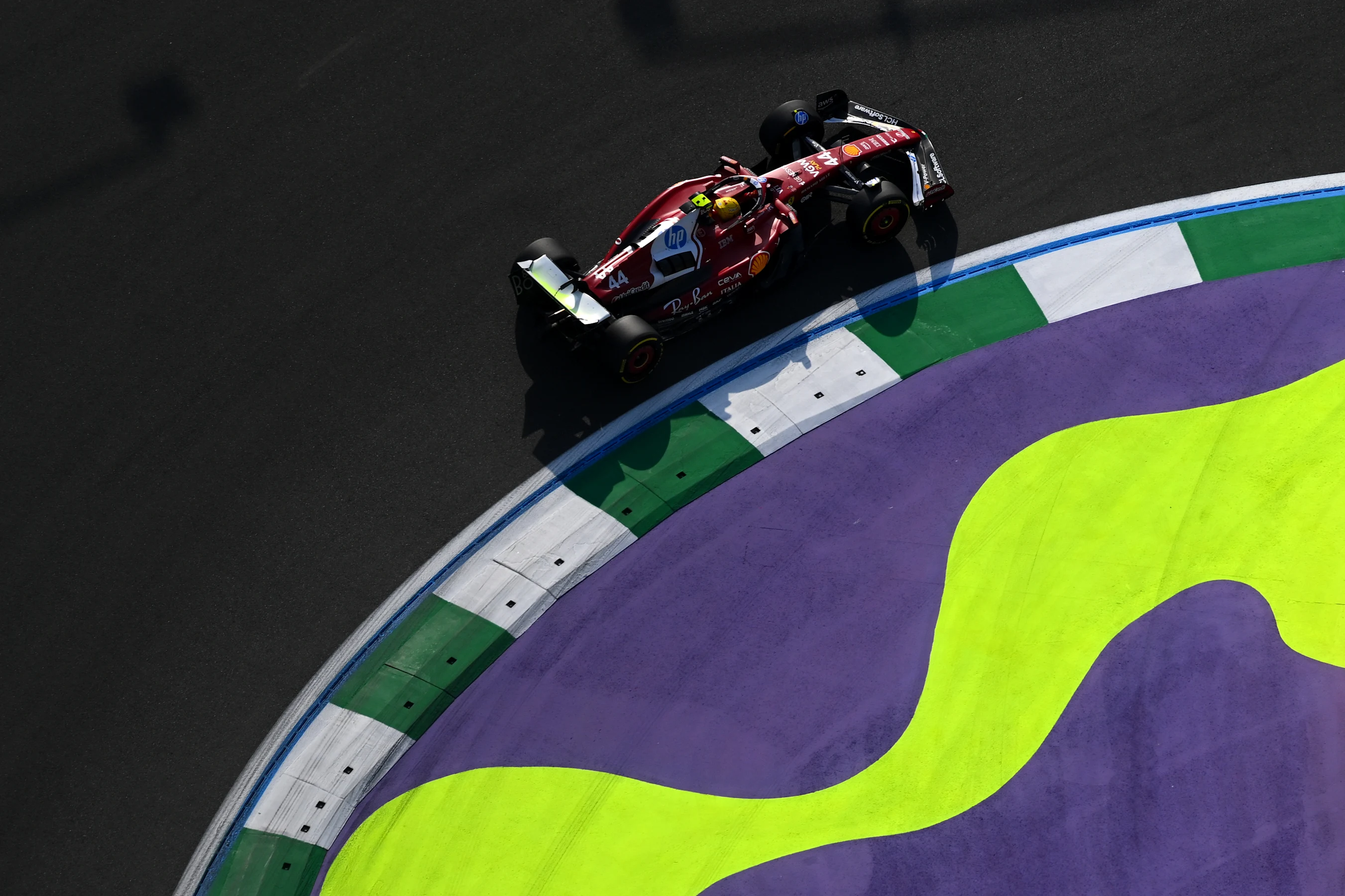 JEDDAH, SAUDI ARABIA - APRIL 18: Lewis Hamilton of Great Britain driving the (44) Scuderia Ferrari