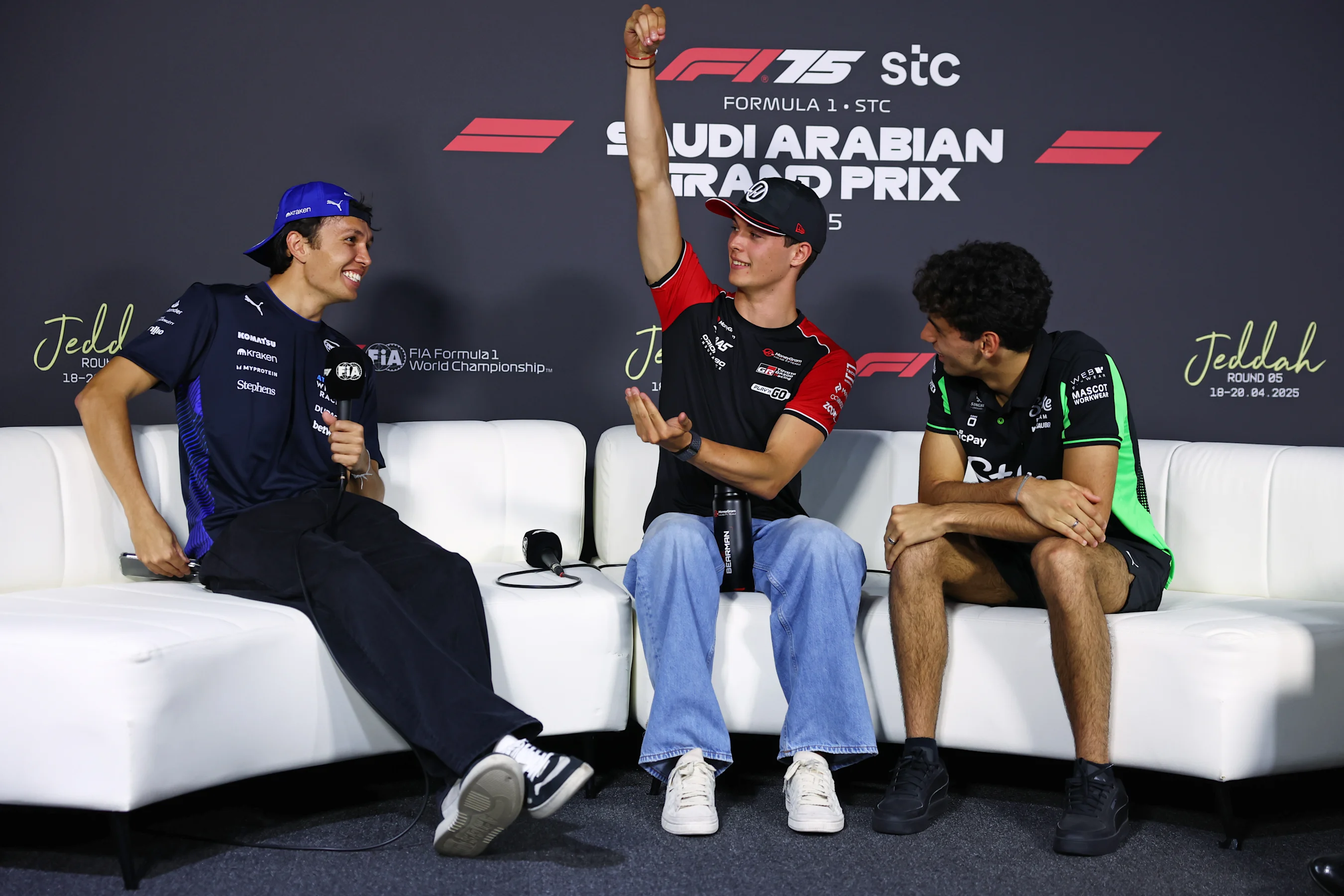 JEDDAH, SAUDI ARABIA - APRIL 17: Alexander Albon of Thailand and Williams, Oliver Bearman of Great