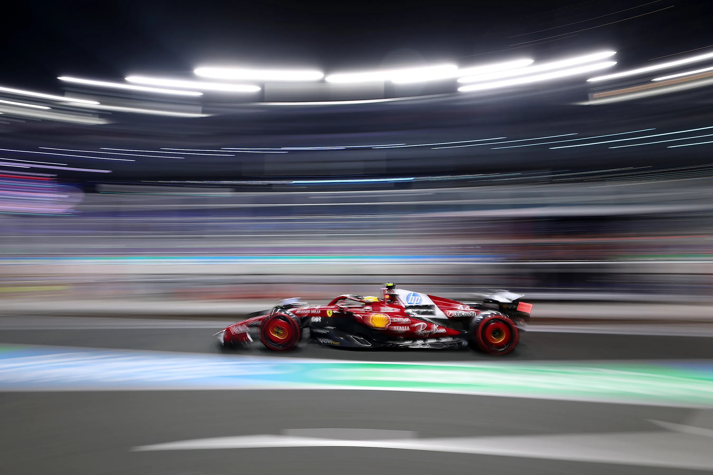 JEDDAH, SAUDI ARABIA - APRIL 19: Lewis Hamilton of Great Britain driving the (44) Scuderia Ferrari