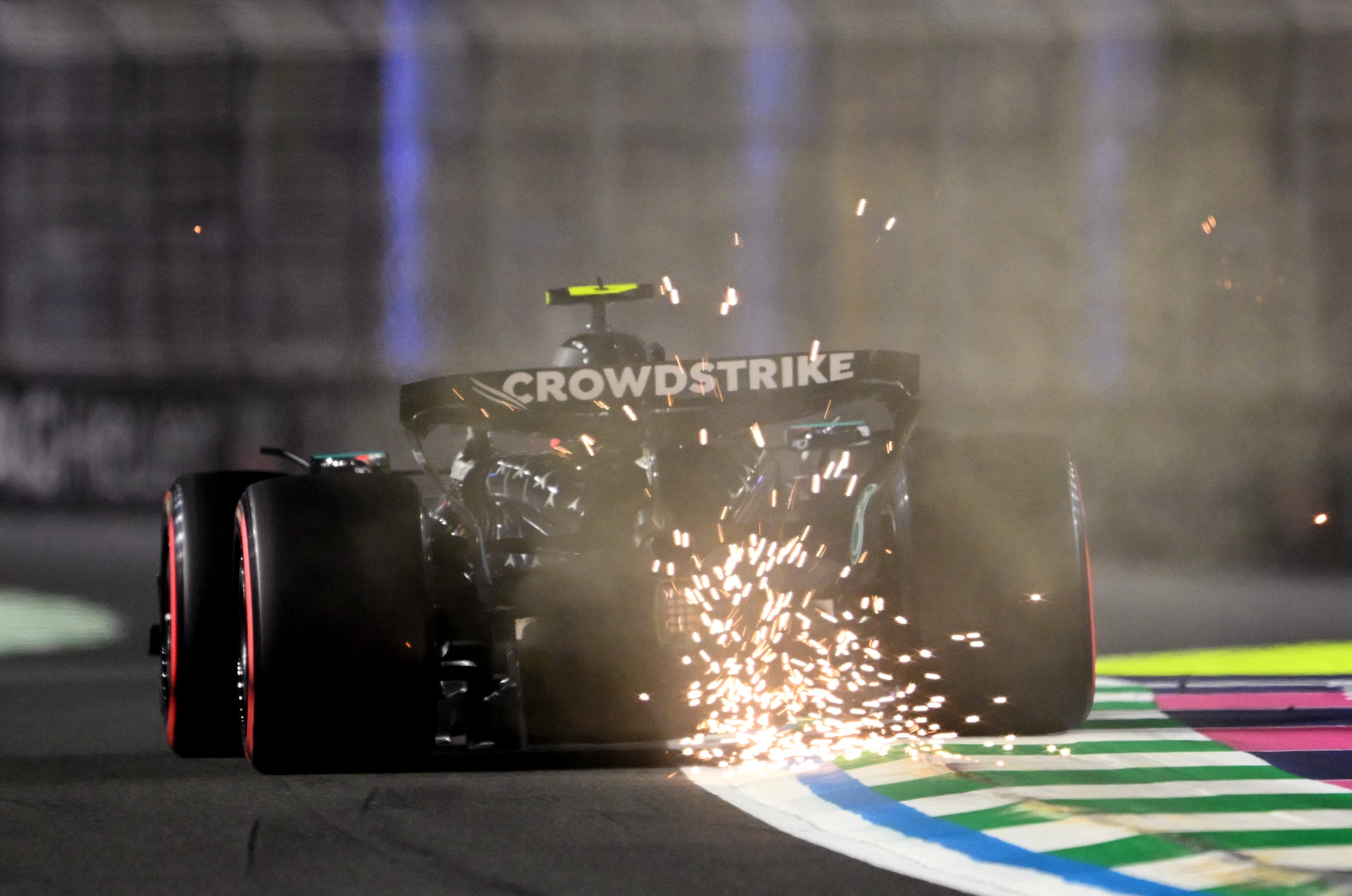 JEDDAH, SAUDI ARABIA - APRIL 19: Sparks fly behind Andrea Kimi Antonelli of Italy driving the (12)