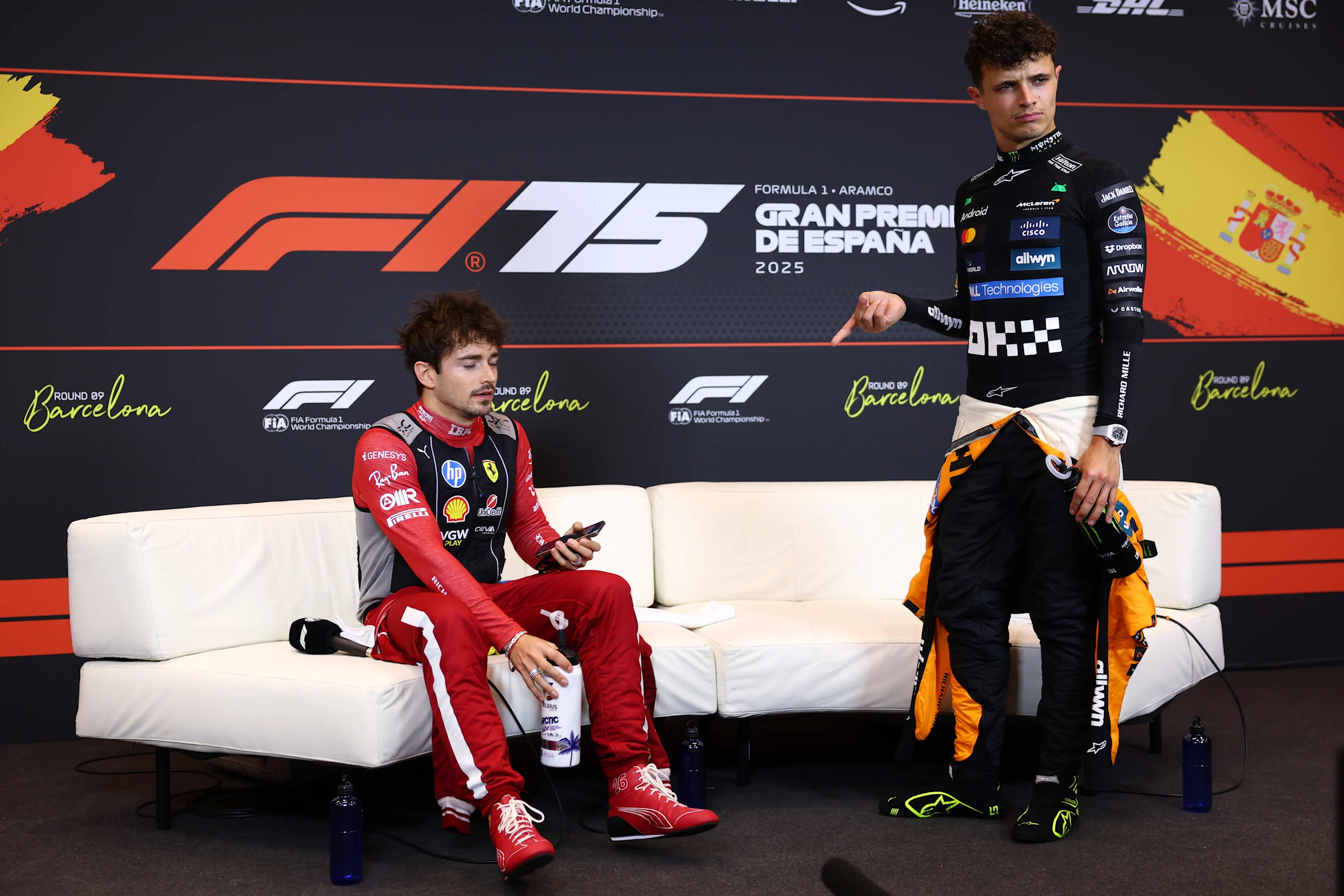 BARCELONA, SPAIN - JUNE 01: Second placed Lando Norris of Great Britain and McLaren and Third