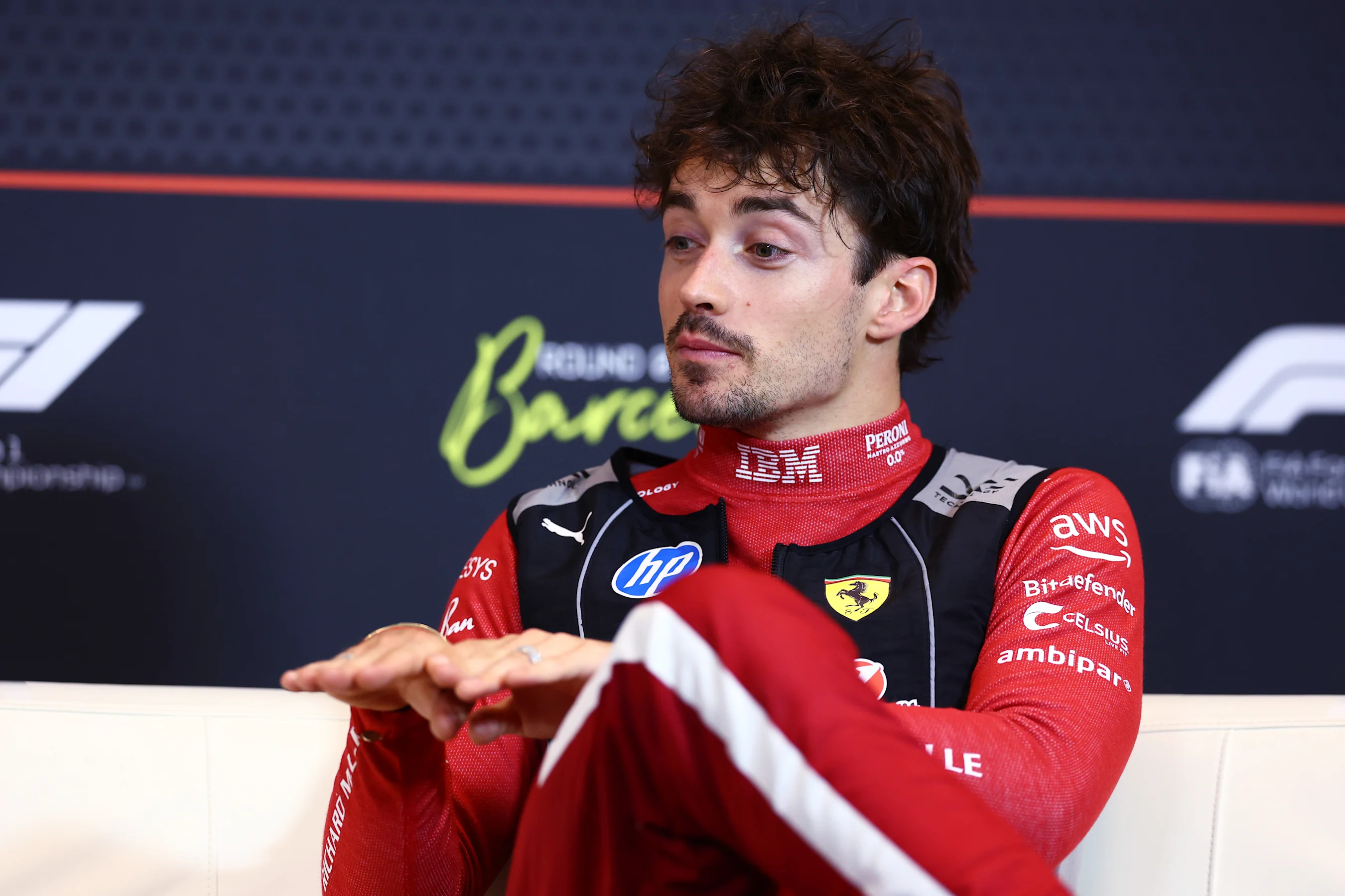 BARCELONA, SPAIN - JUNE 01: Third placed Charles Leclerc of Monaco and Scuderia Ferrari in the