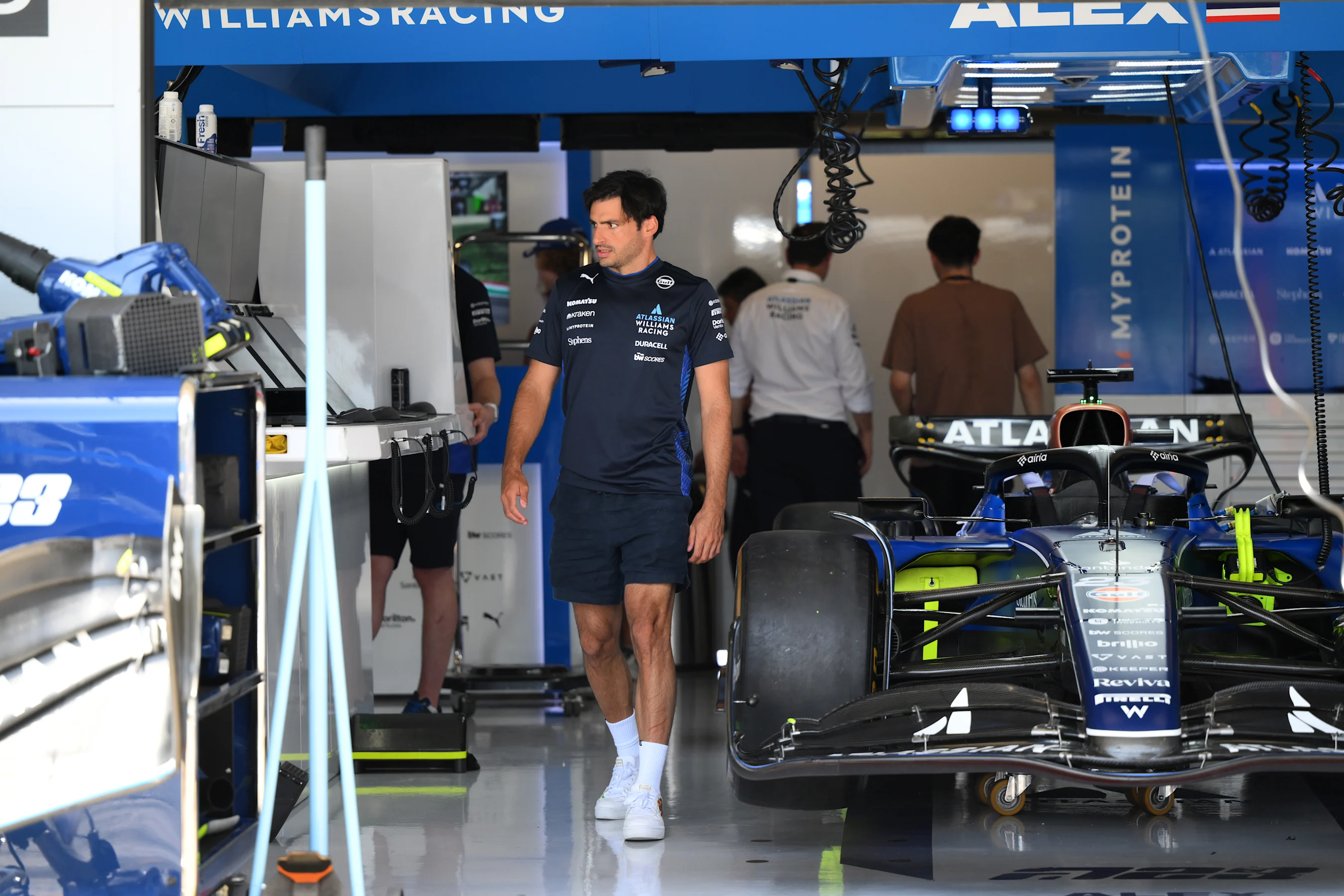 BARCELONA, SPAIN - JUNE 01: Carlos Sainz of Spain and Williams in the garage prior to the F1 Grand