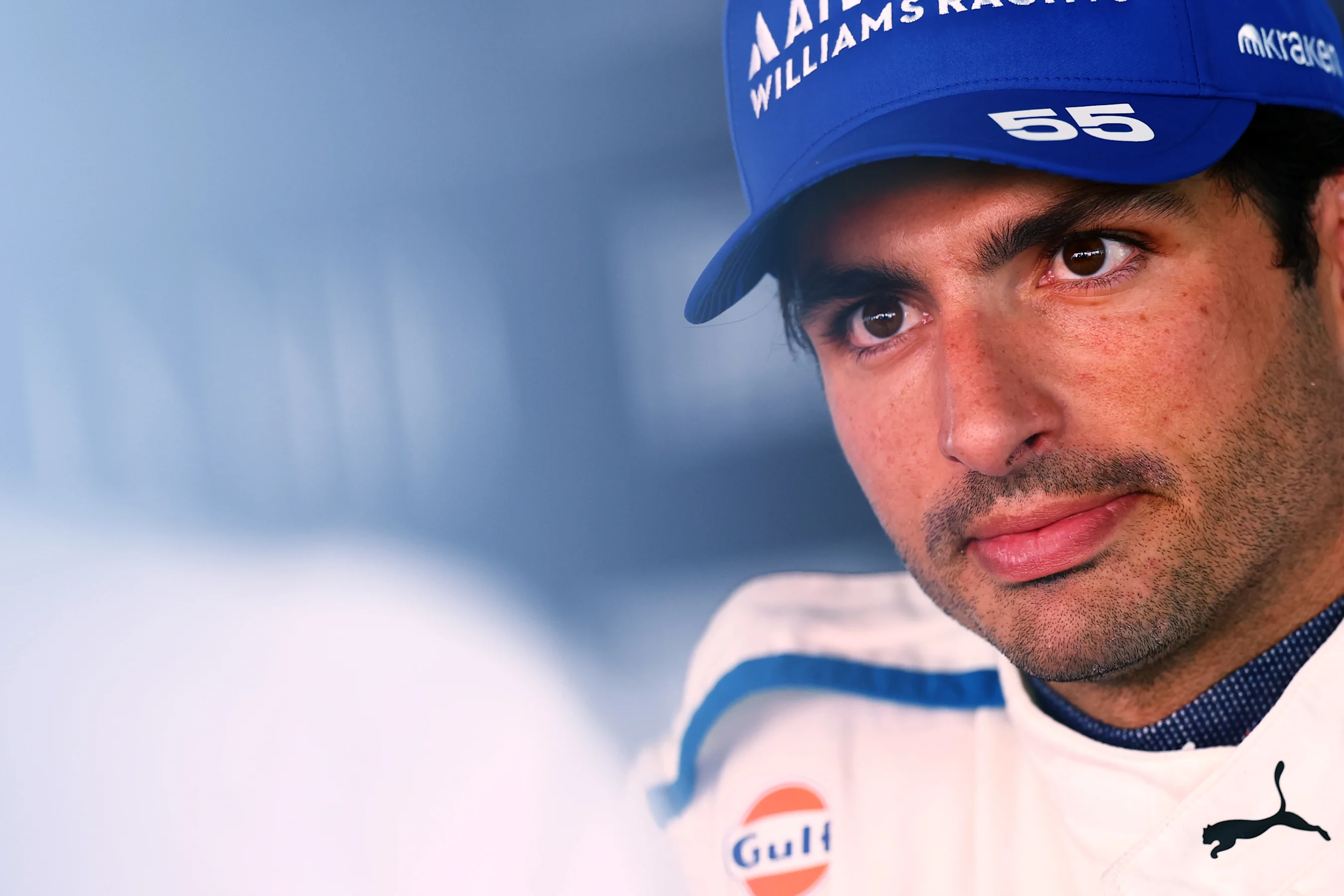 BARCELONA, SPAIN - MAY 30: Carlos Sainz of Spain and Williams is interviewed during practice ahead