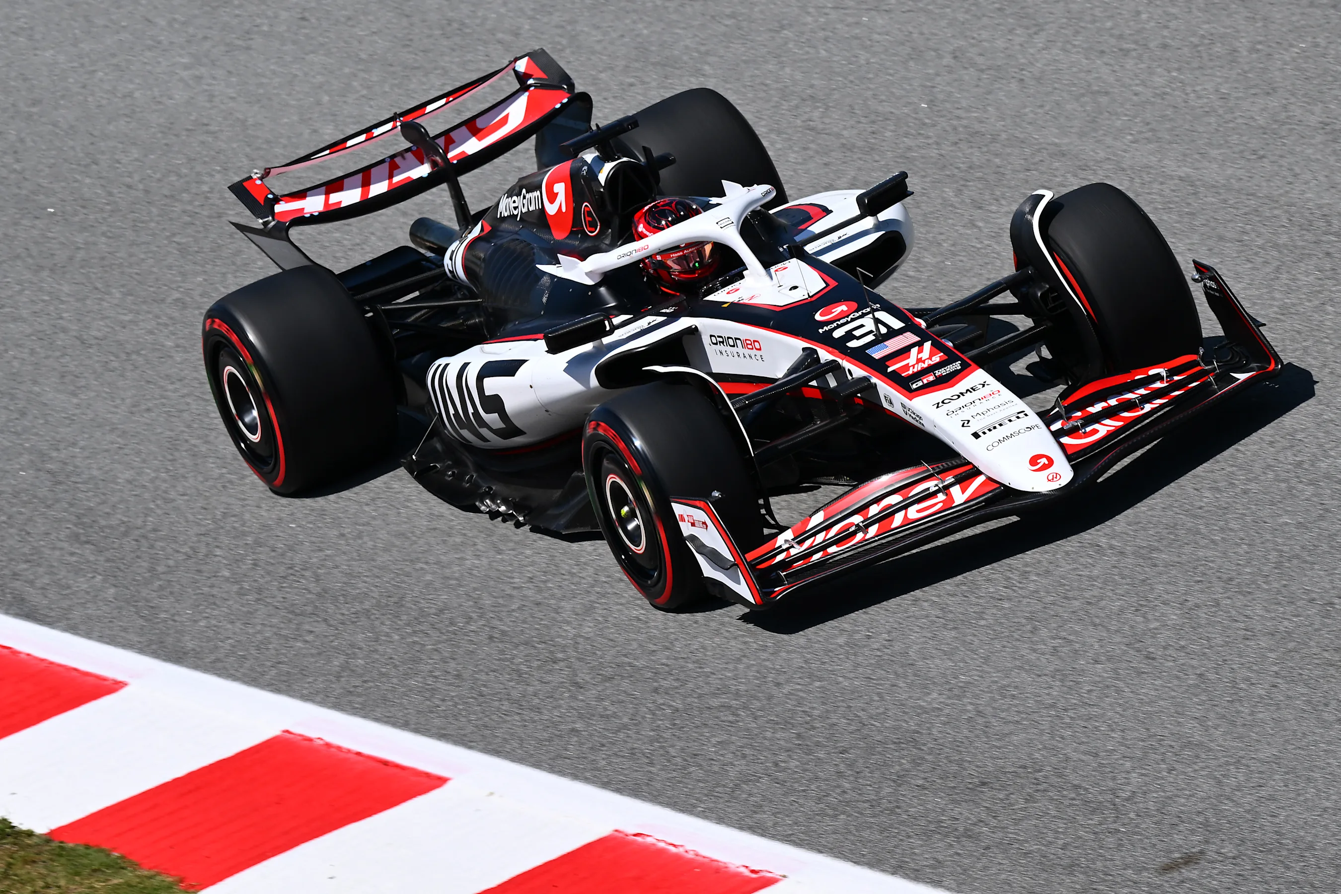 BARCELONA, SPAIN - MAY 31: Esteban Ocon of France driving the (31) Haas F1 VF-25 Ferrari on track