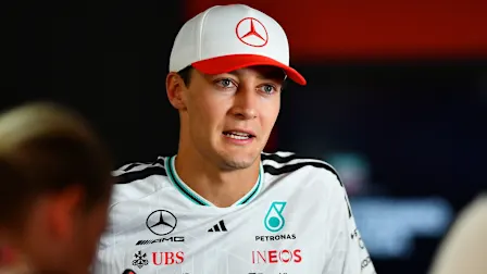 MONZA, ITALY - SEPTEMBER 06: Second placed George Russell of Great Britain and Mercedes AMG