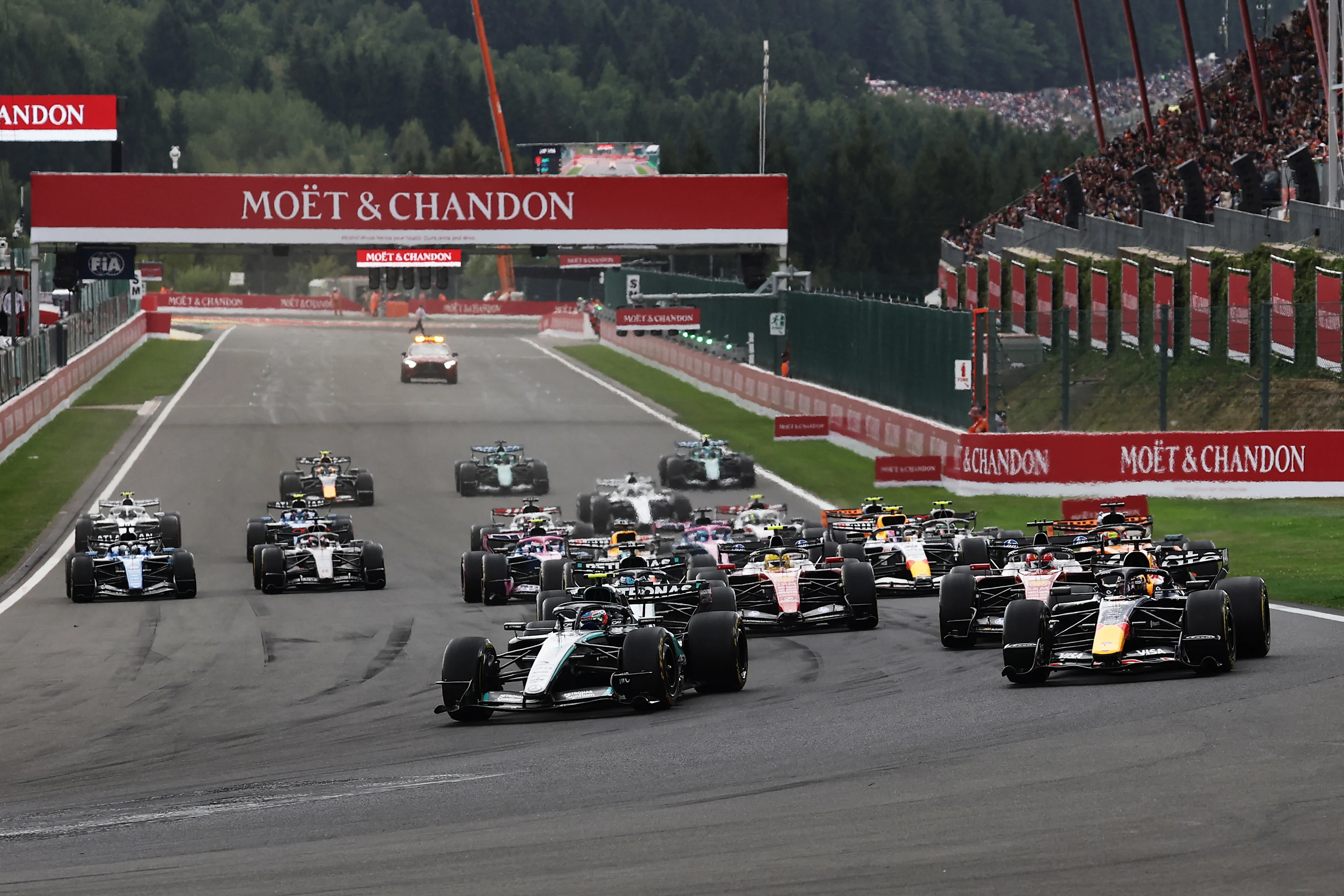 Kimi Antonelli leads the 2026 Belgian Grand Prix for Mercedes at Spa-Francorchamps