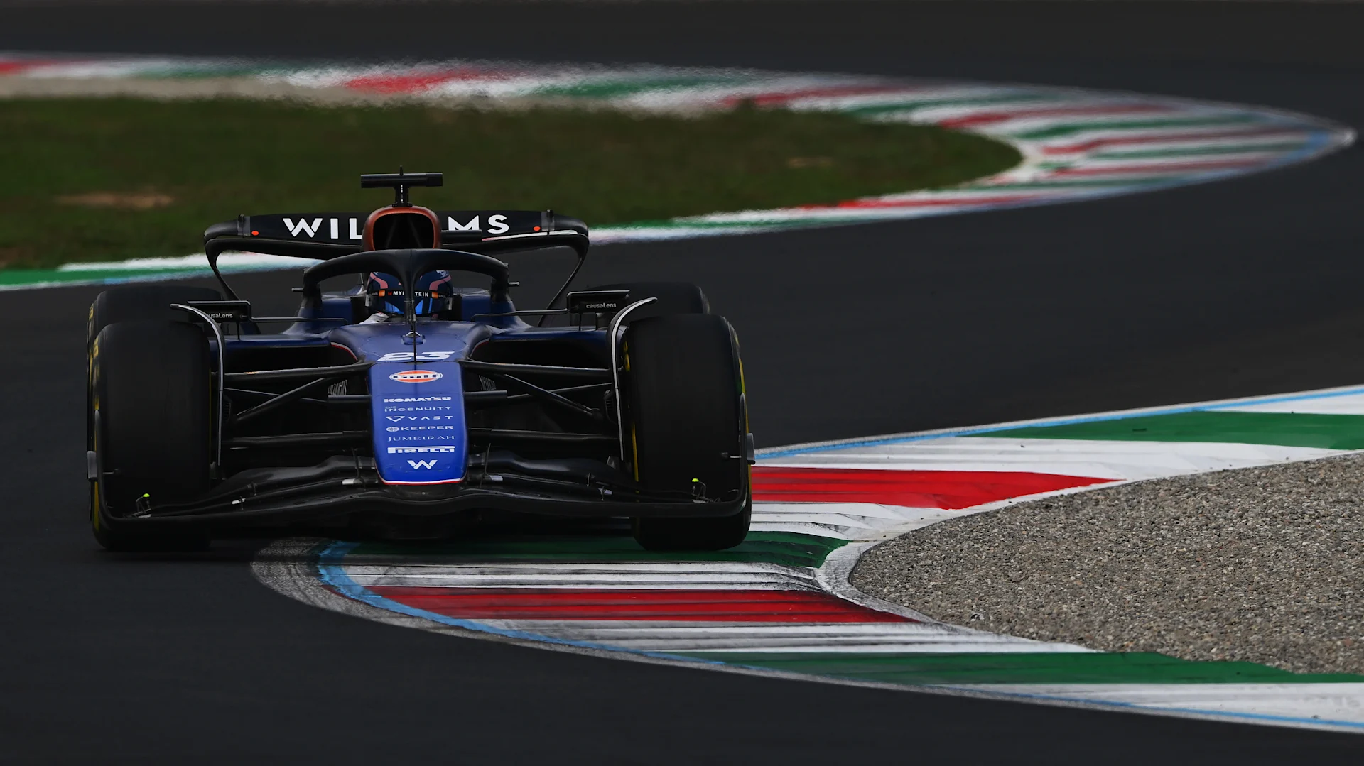 Alex Albon’s Williams FW46 racing at Monza during the 2024 Italian Grand Prix.