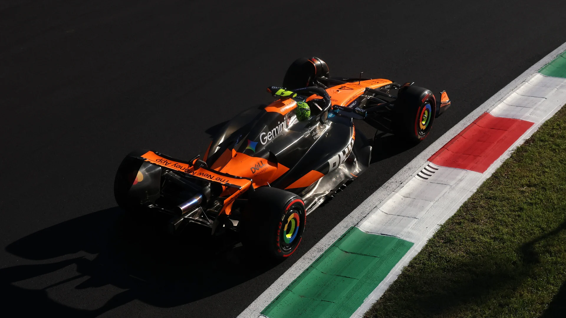 Lando Norris leads Charles Leclerc and Carlos Sainz during second practice at Monza