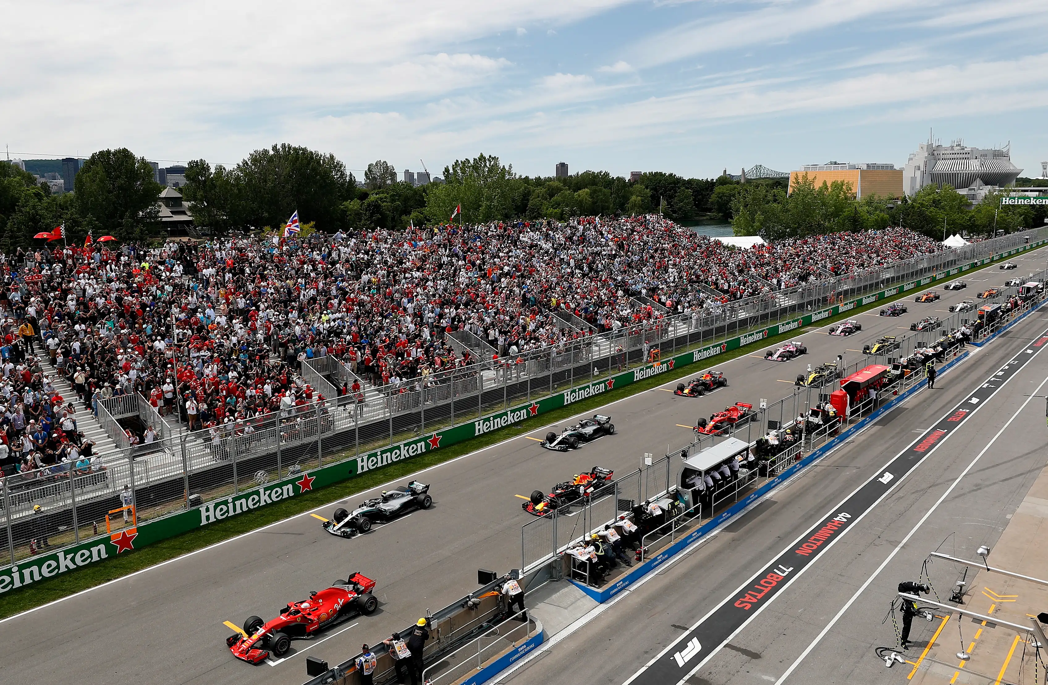 MONTREAL, QC - JUNE 10: Sebastian Vettel of Germany driving the (5) Scuderia Ferrari SF71H leads