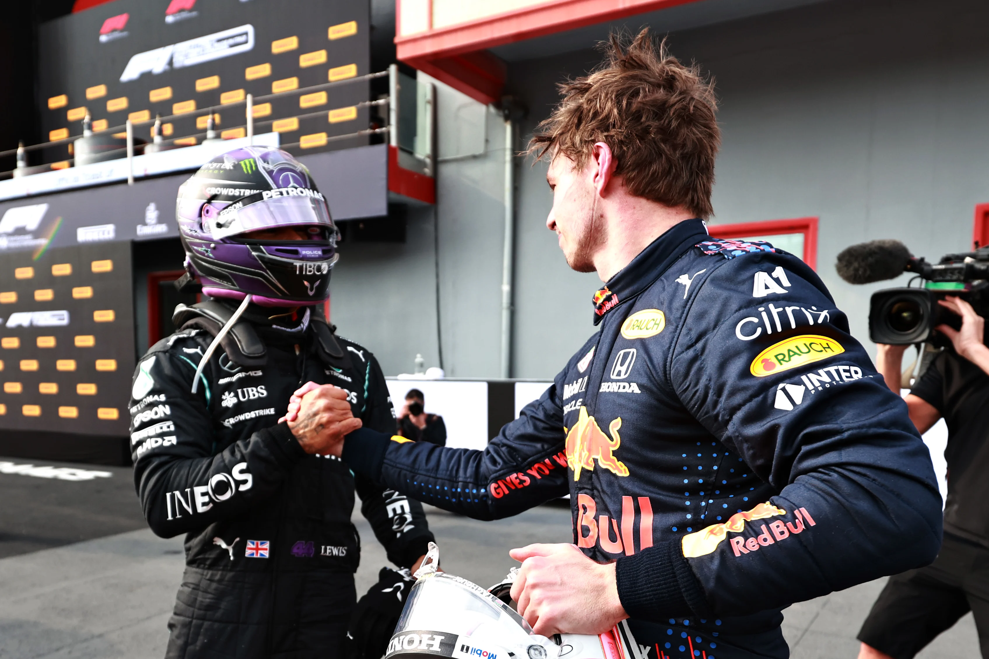 IMOLA, ITALY - APRIL 18: Race winner Max Verstappen of Netherlands and Red Bull Racing and second