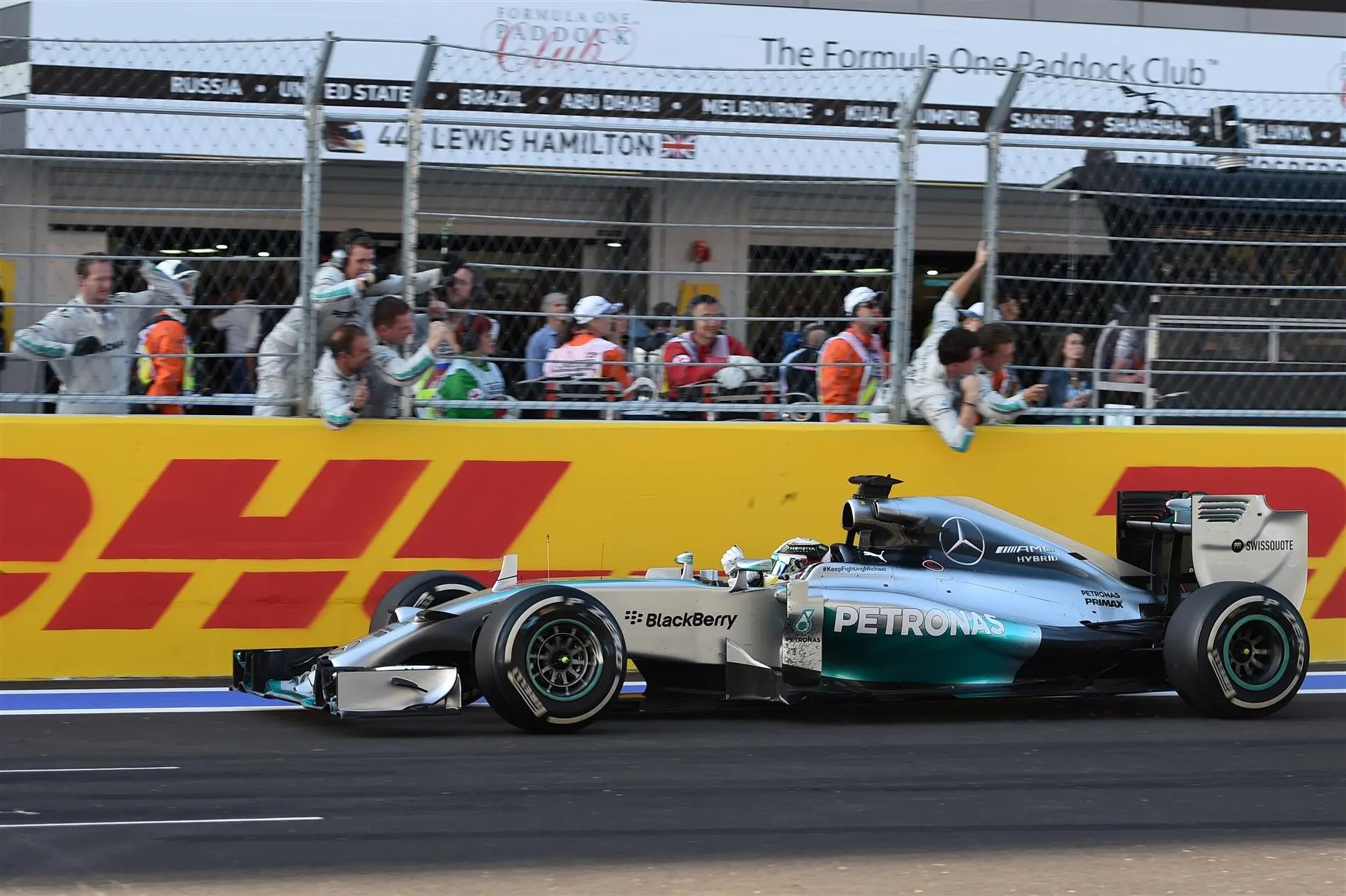 Race winner Lewis Hamilton (GBR) Mercedes AMG F1 W05 crosses the line. Formula One World Championship, Rd16, Russian Grand Prix, Race, Sochi Autodrom, Sochi, Krasnodar Krai, Russia, Sunday, 12 October 2014