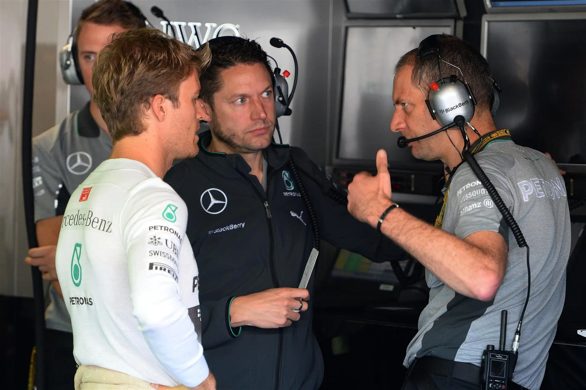 Nico Rosberg (GER) Mercedes AMG F1, left, and Tony Ross (GBR) Mercedes AMG F1 Race Engineer, right. Formula One World Championship, Rd13, Italian Grand Prix, Monza, Italy, Qualifying, Saturday, 6 September 2014