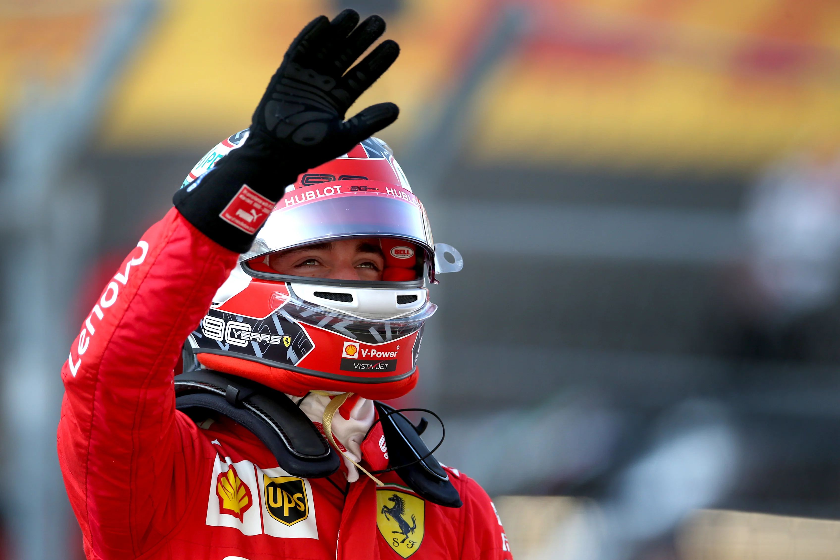 SOCHI, RUSSIA - SEPTEMBER 28: Pole position qualifier Charles Leclerc of Monaco and Ferrari