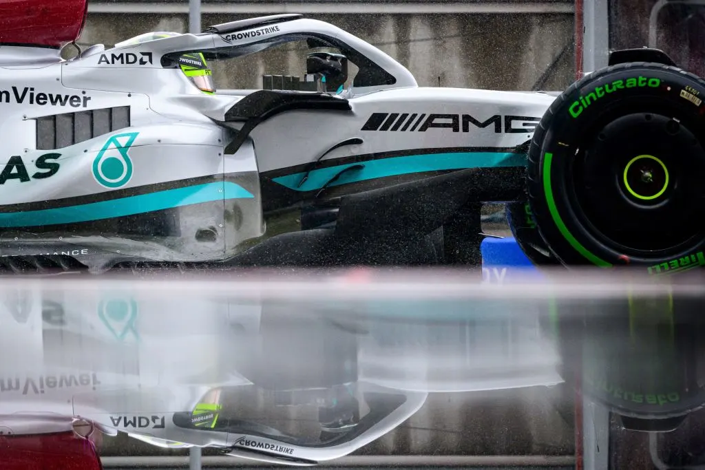 Mercedes' British driver Lewis Hamilton drives during the third practice session ahead of the