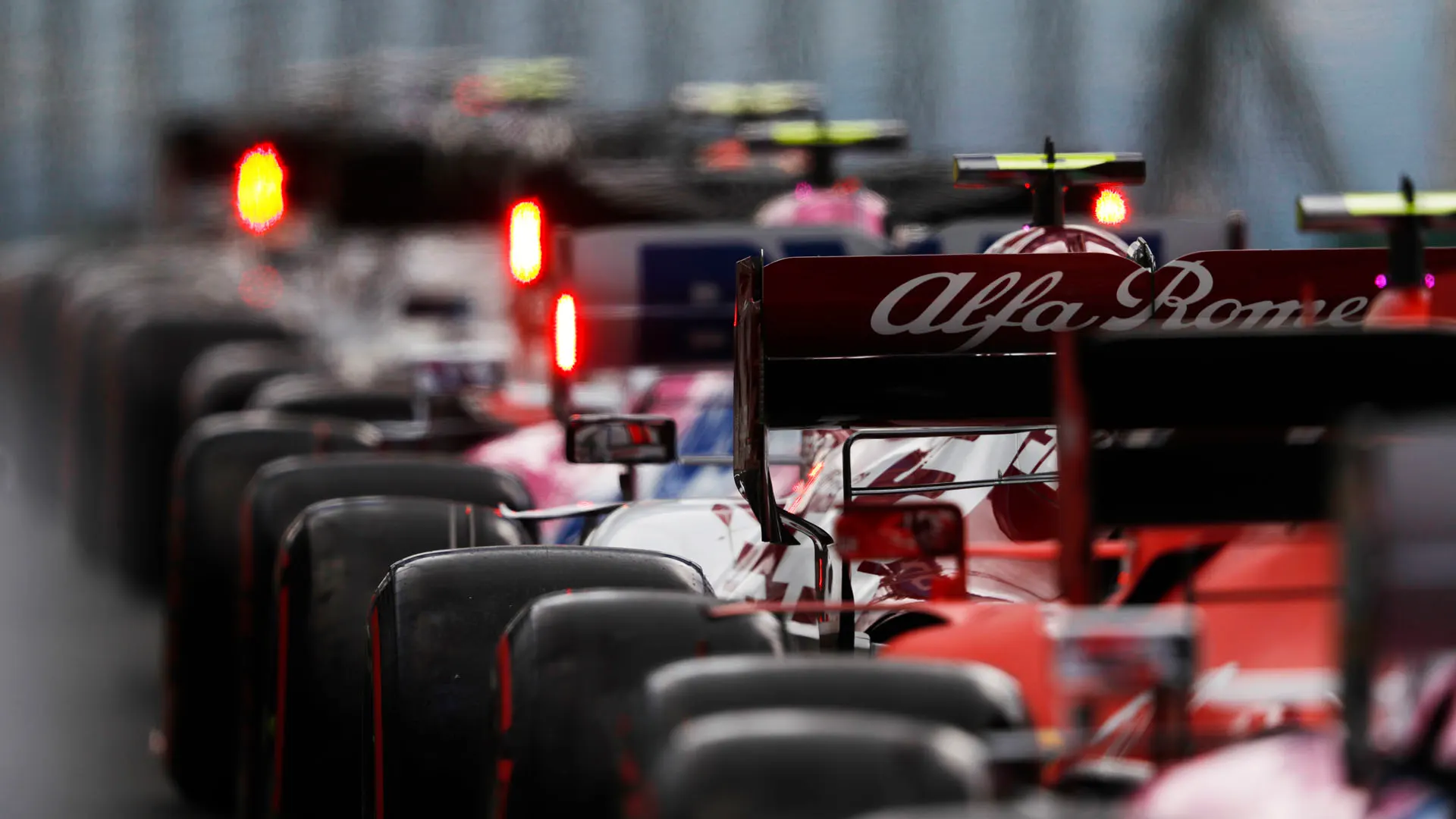 Antonio Giovinazzi, Alfa Romeo Racing C39, in the queue to leave the pits during
