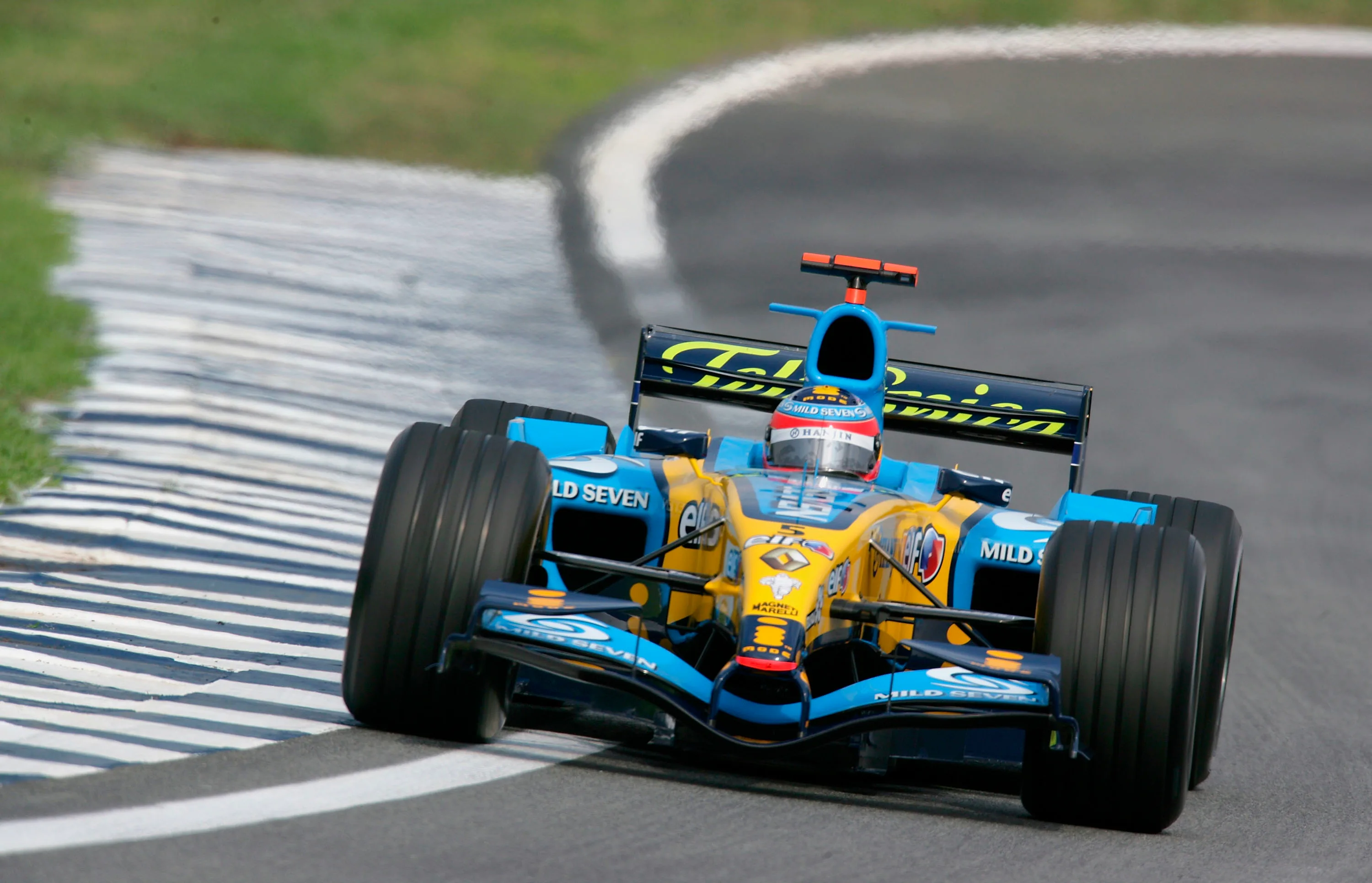 SAO PAULO, BRAZIL - SEPTEMBER 23: Fernando Alonso of Spain and Renault seen in action during a