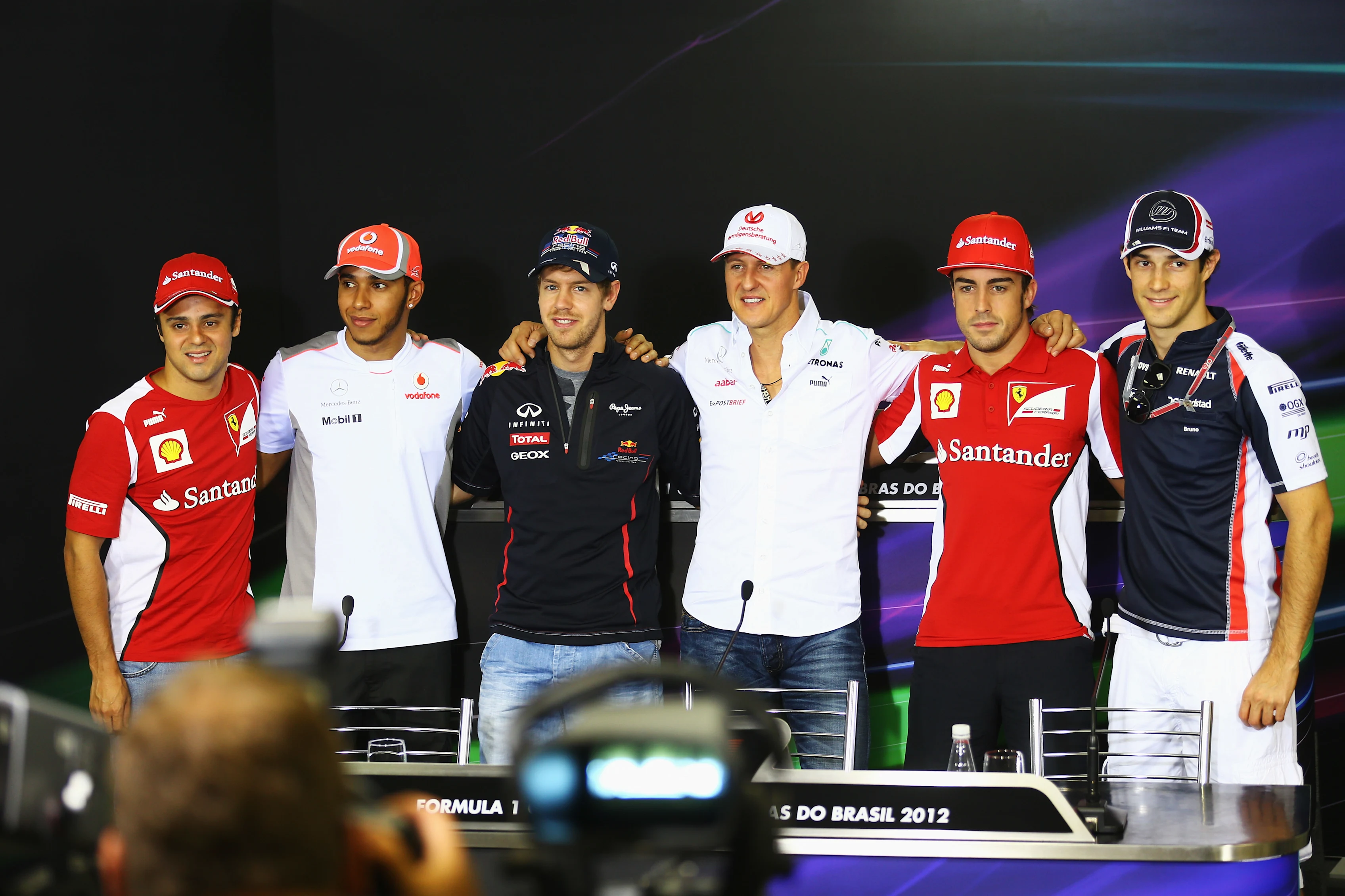 SAO PAULO, BRAZIL - NOVEMBER 22: (L-R) Felipe Massa of Brazil and Ferrari, Lewis Hamilton of Great