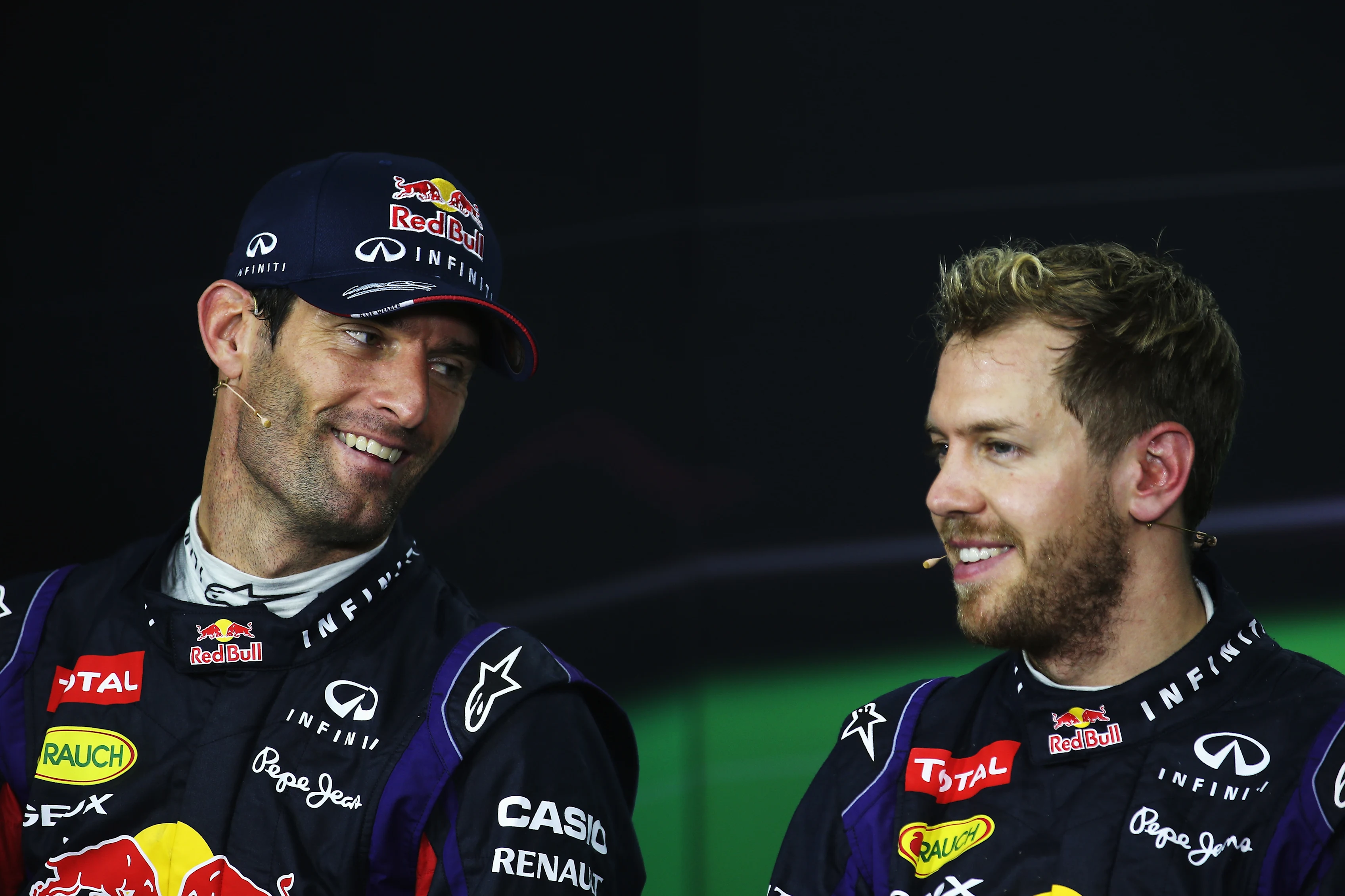SAO PAULO, BRAZIL - NOVEMBER 24: Race winner Sebastian Vettel (R) of Germany and Infiniti Red Bull