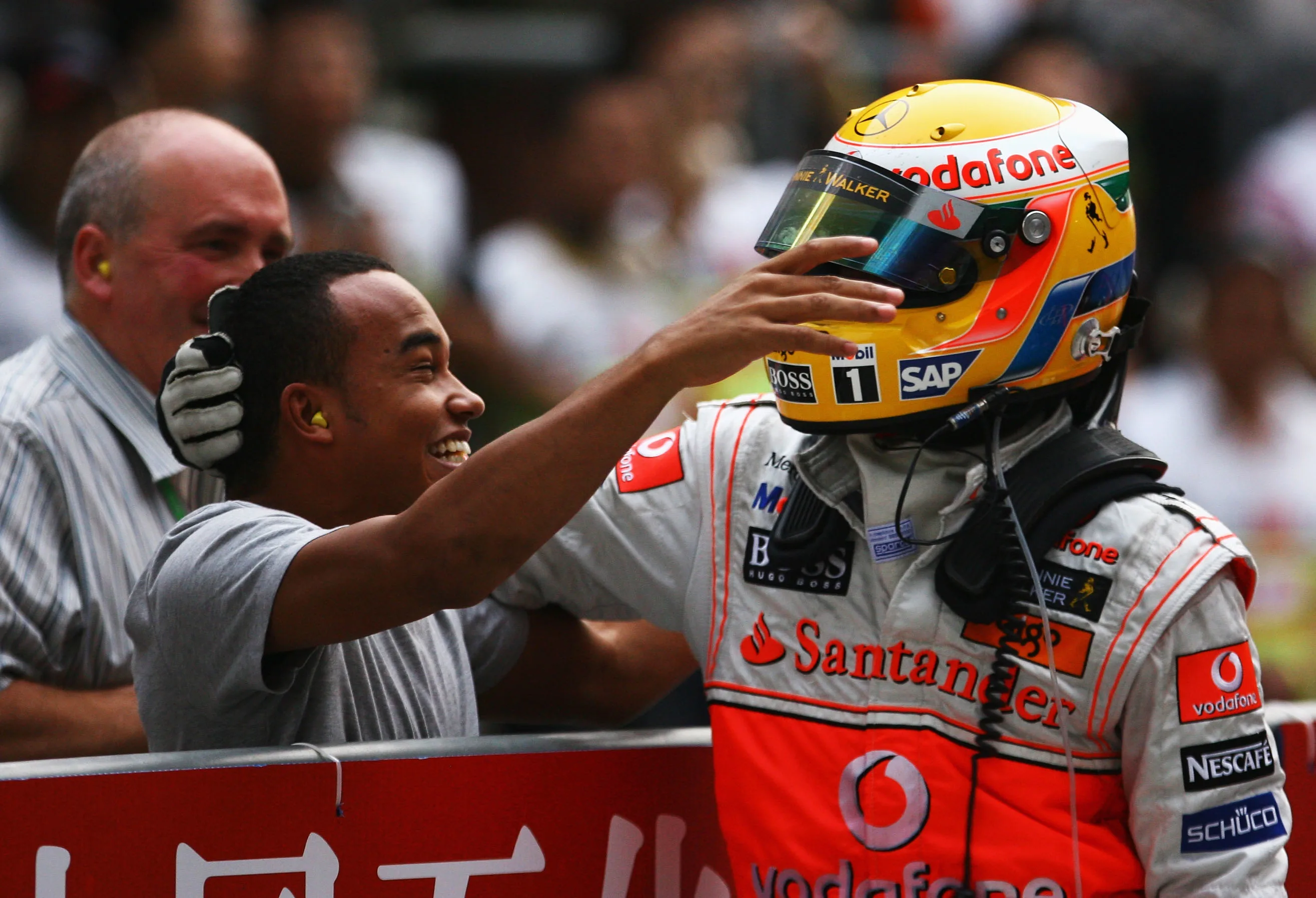 SHANGHAI, CHINA - OCTOBER 19: Lewis Hamilton of Great Britain and McLaren Mercedes celebrates in