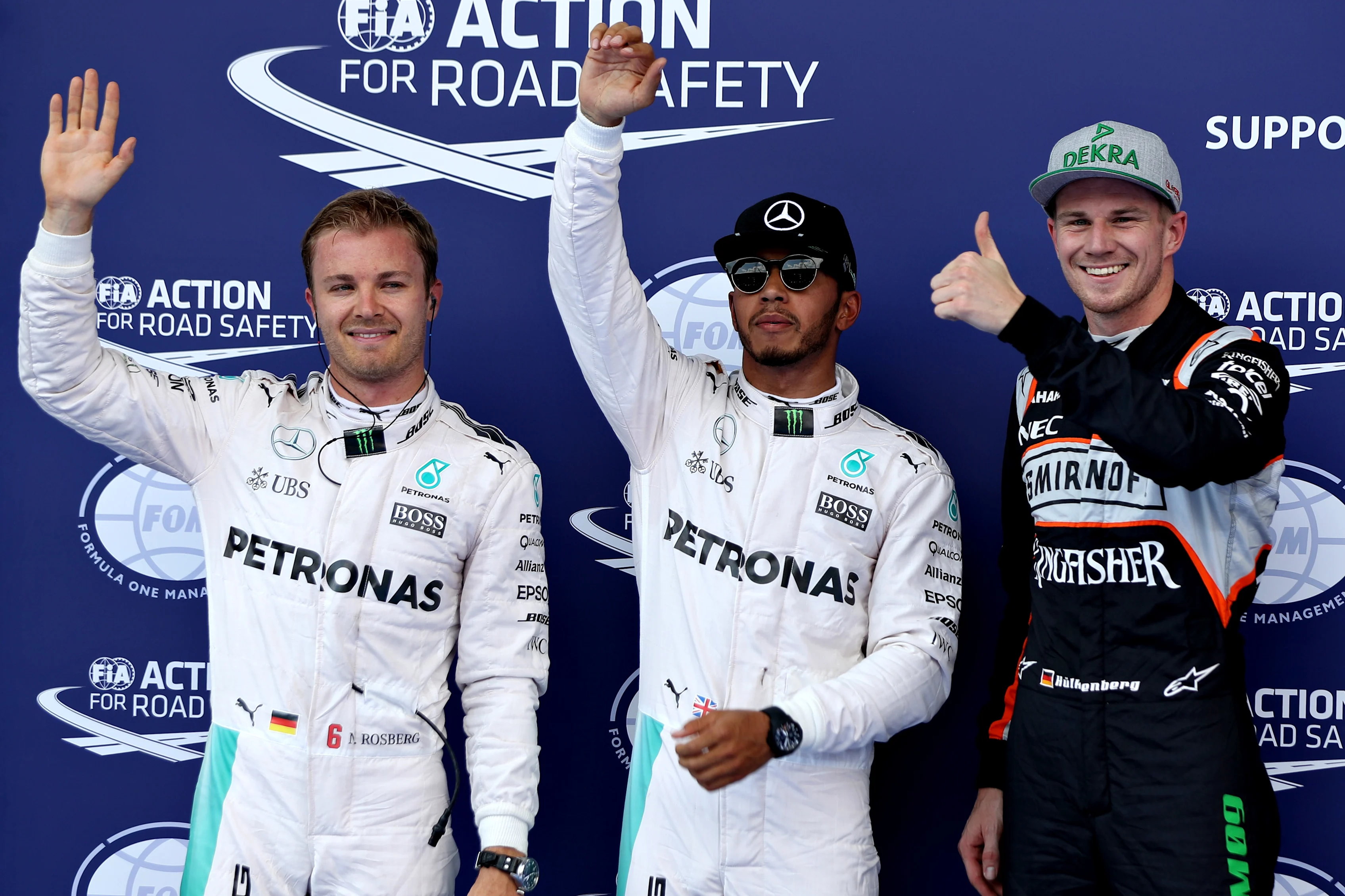 SPIELBERG, AUSTRIA - JULY 02: Top three qualifiers Lewis Hamilton of Great Britain and Mercedes