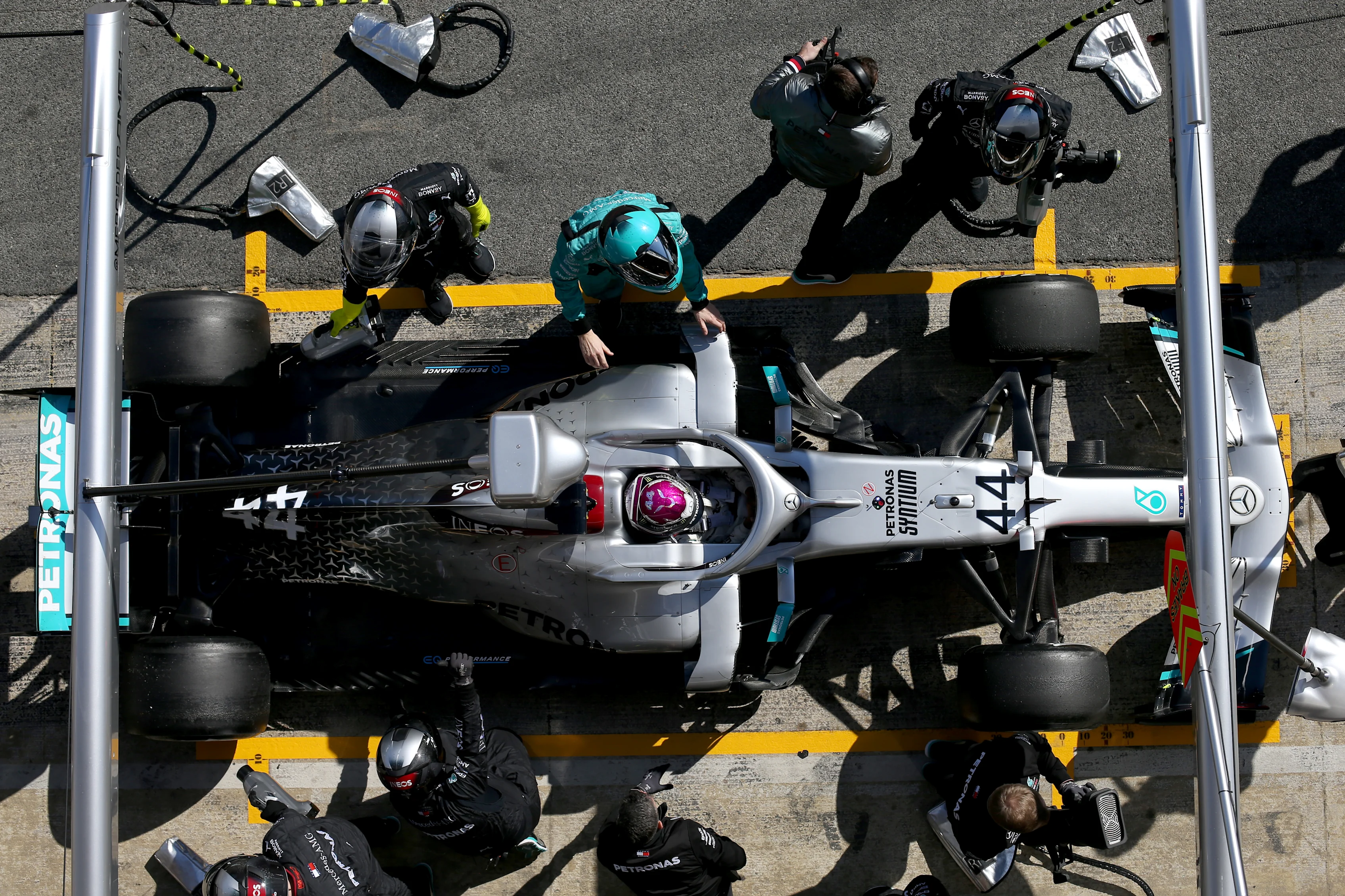 BARCELONA, SPAIN - FEBRUARY 20: Lewis Hamilton of Great Britain driving the (44) Mercedes AMG