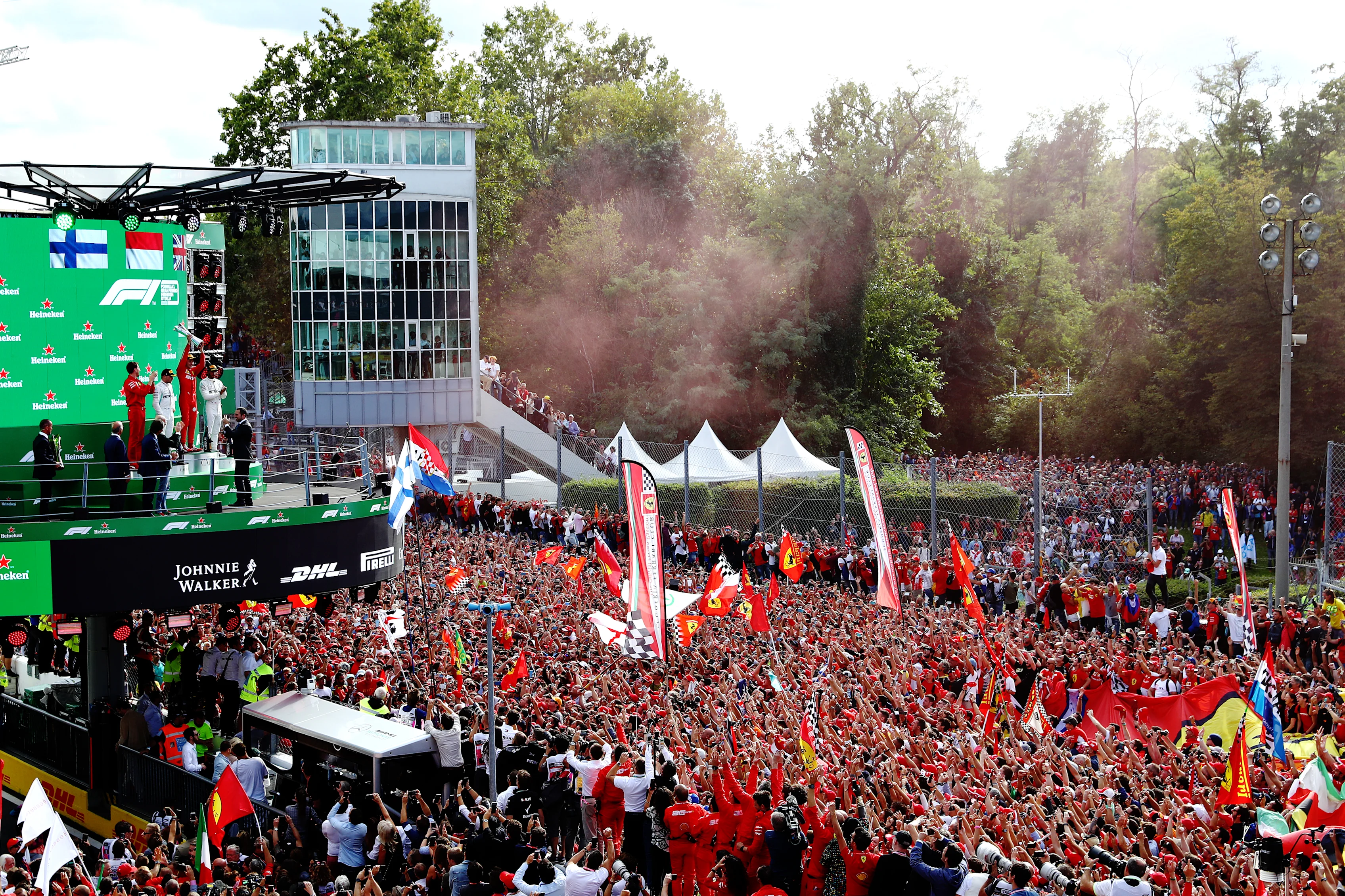 MONZA, ITALY - SEPTEMBER 08: A general view as race winner Charles Leclerc of Monaco and Ferrari