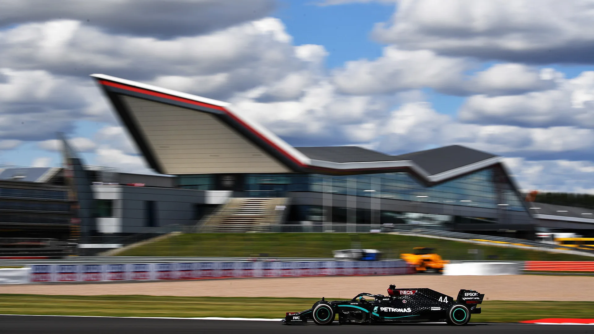 NORTHAMPTON, ENGLAND - AUGUST 02: Lewis Hamilton of Great Britain driving the (44) Mercedes AMG