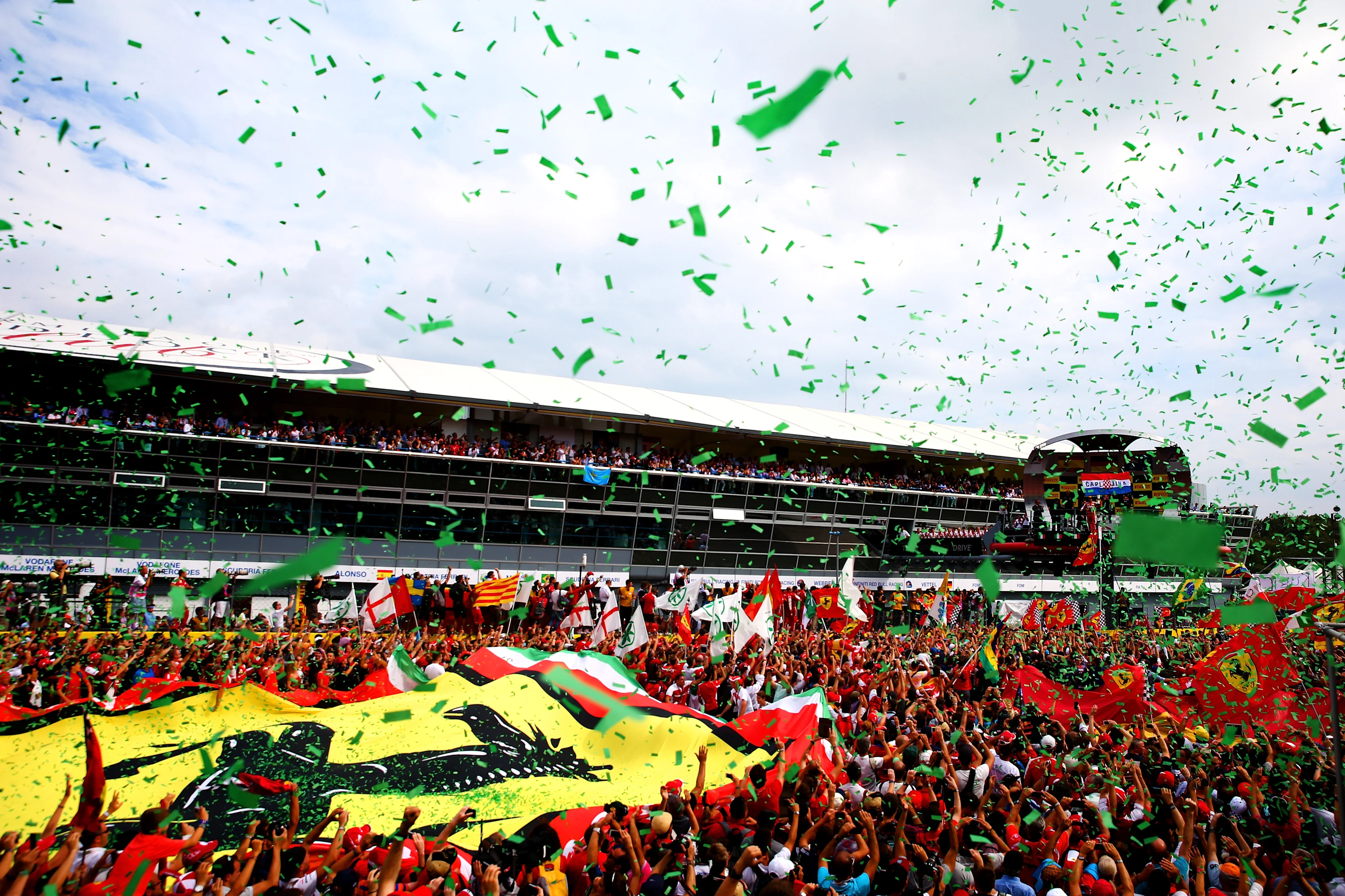 MONZA, ITALY - SEPTEMBER 08: General view of the podium celebrations as Sebastian Vettel of