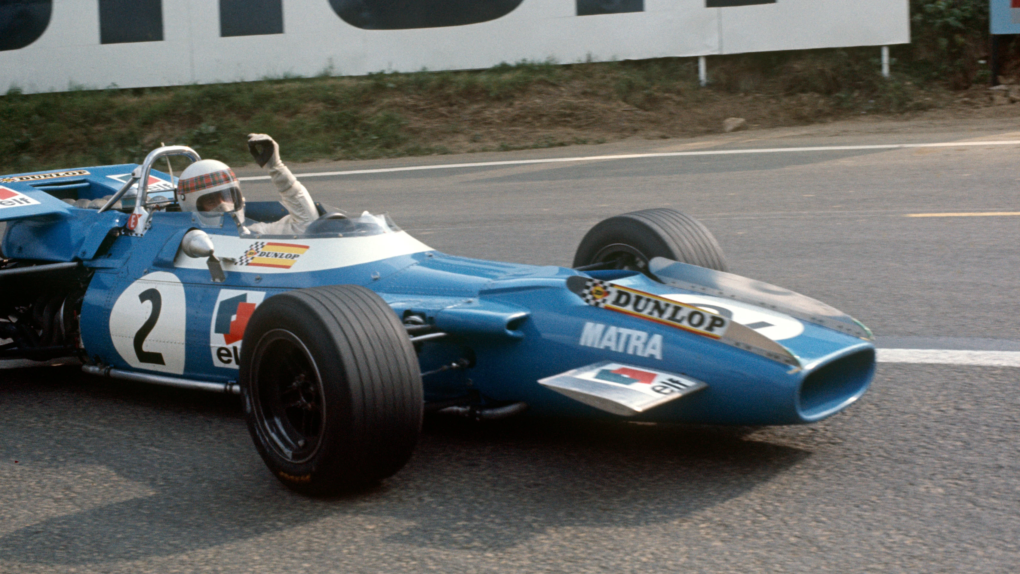1969 Jackie Stewart driving a Matra MS80 at Clermont Ferrand, French GP, 1st. (Photo by: GP